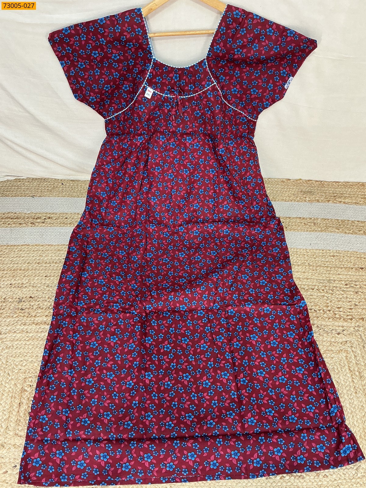 Maroon Cotton Printed Galaxy Nighty