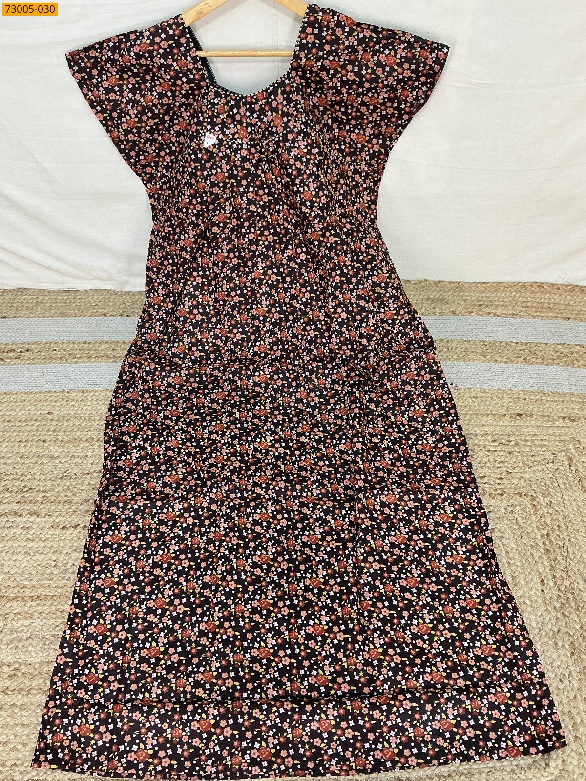 Brown Cotton Printed Galaxy Nighty