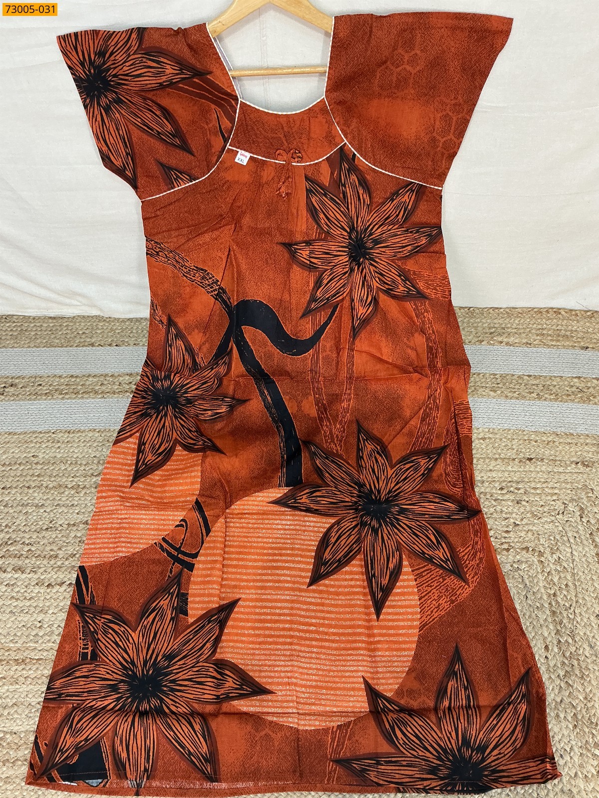 Orange Cotton Printed Galaxy Nighty