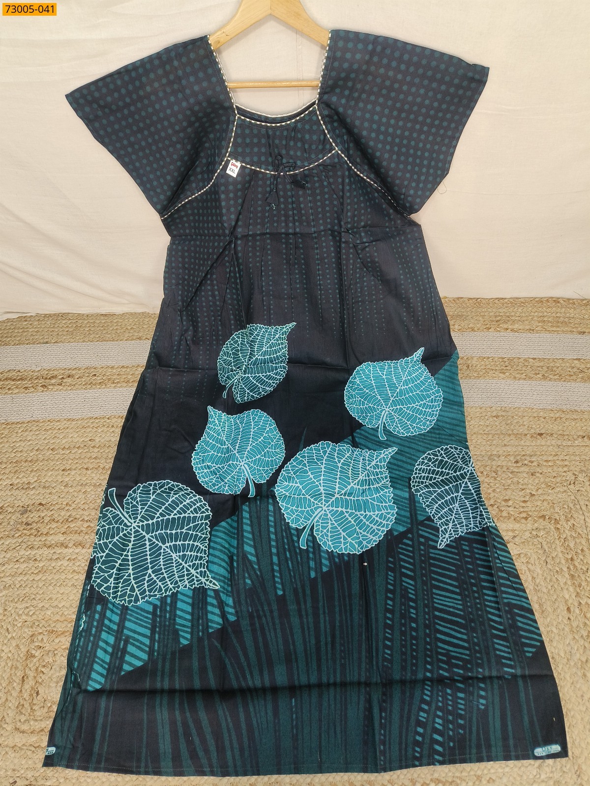 Green Cotton Printed Galaxy Nighty