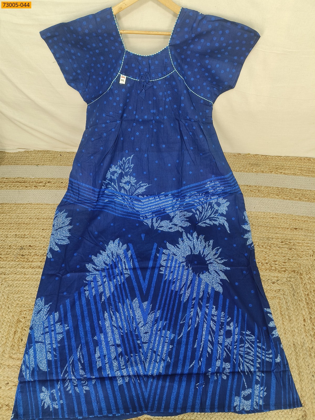 Royal Blue Cotton Printed Galaxy Nighty