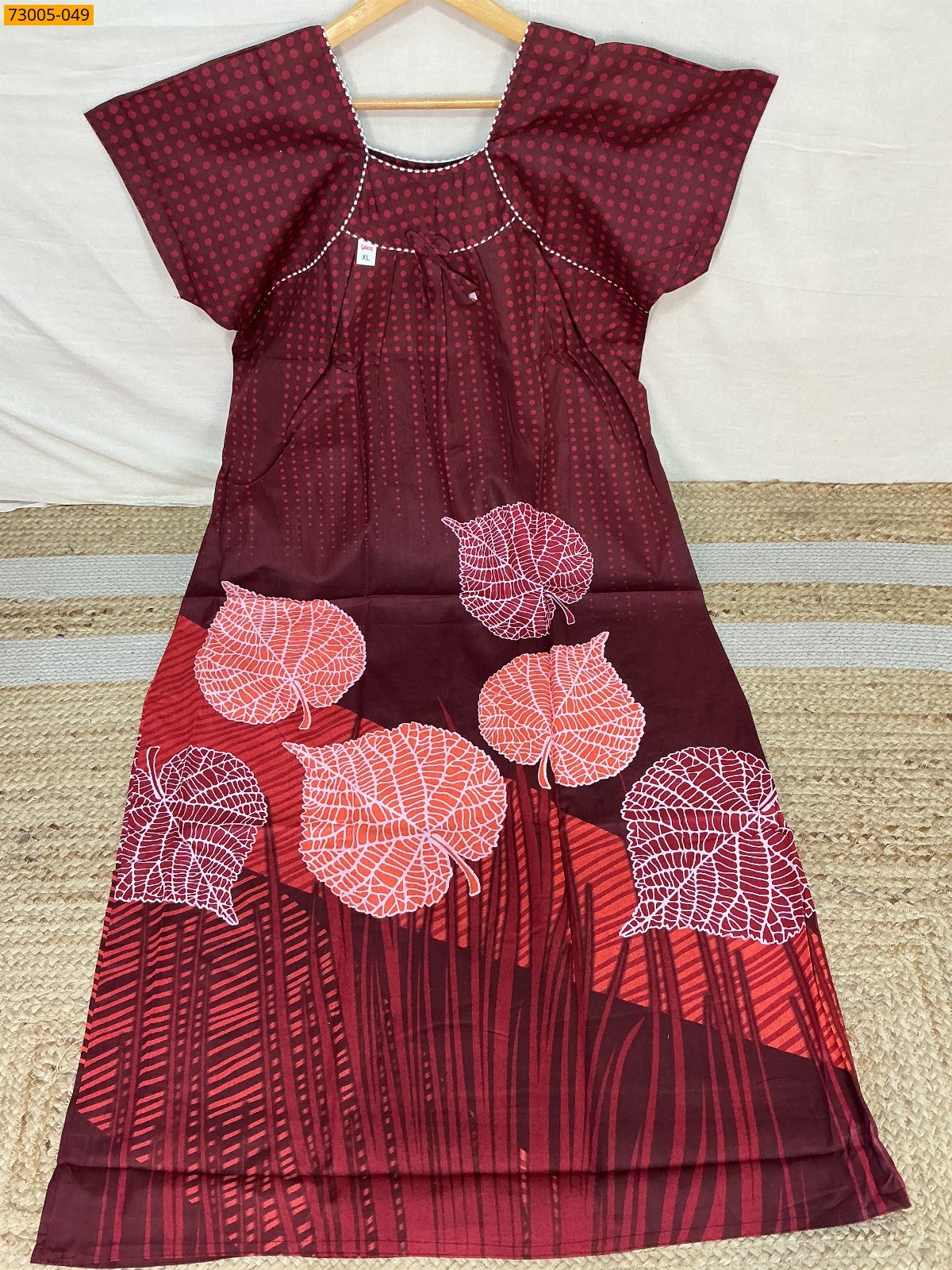 Maroon Cotton Printed Galaxy Nighty