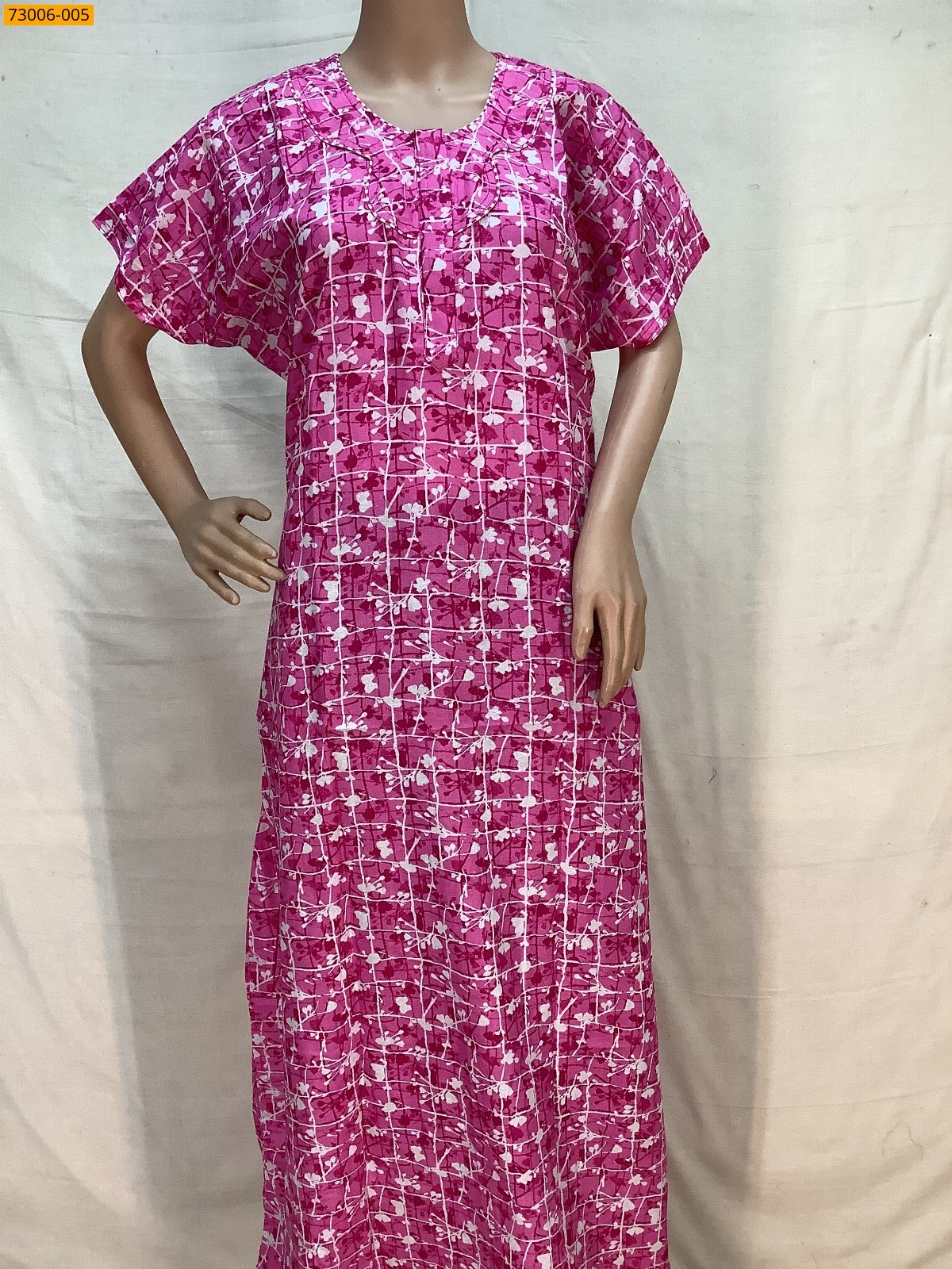 Pink Cotton Printed Galaxy Nighty