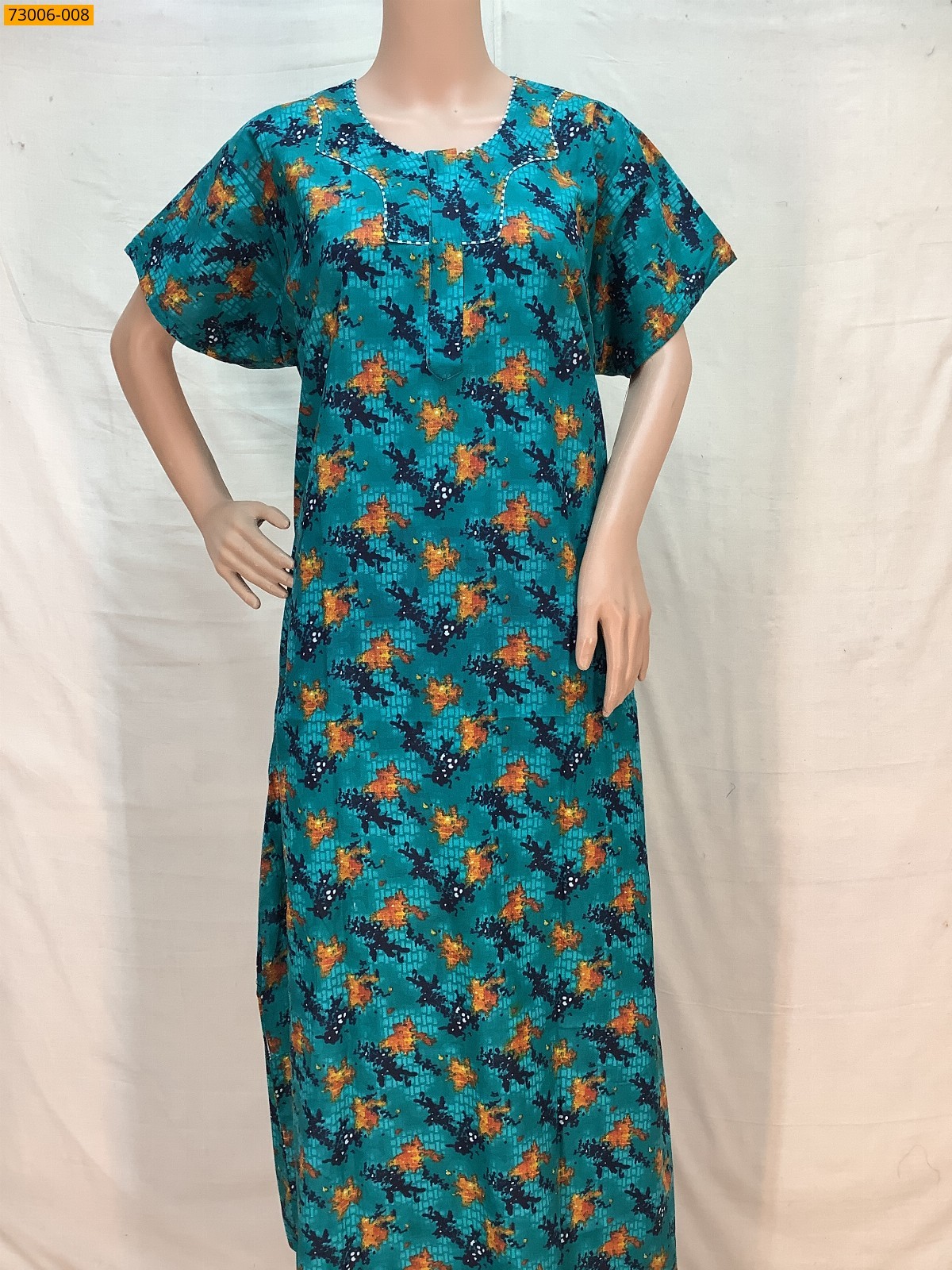Green Cotton Printed Galaxy Nighty
