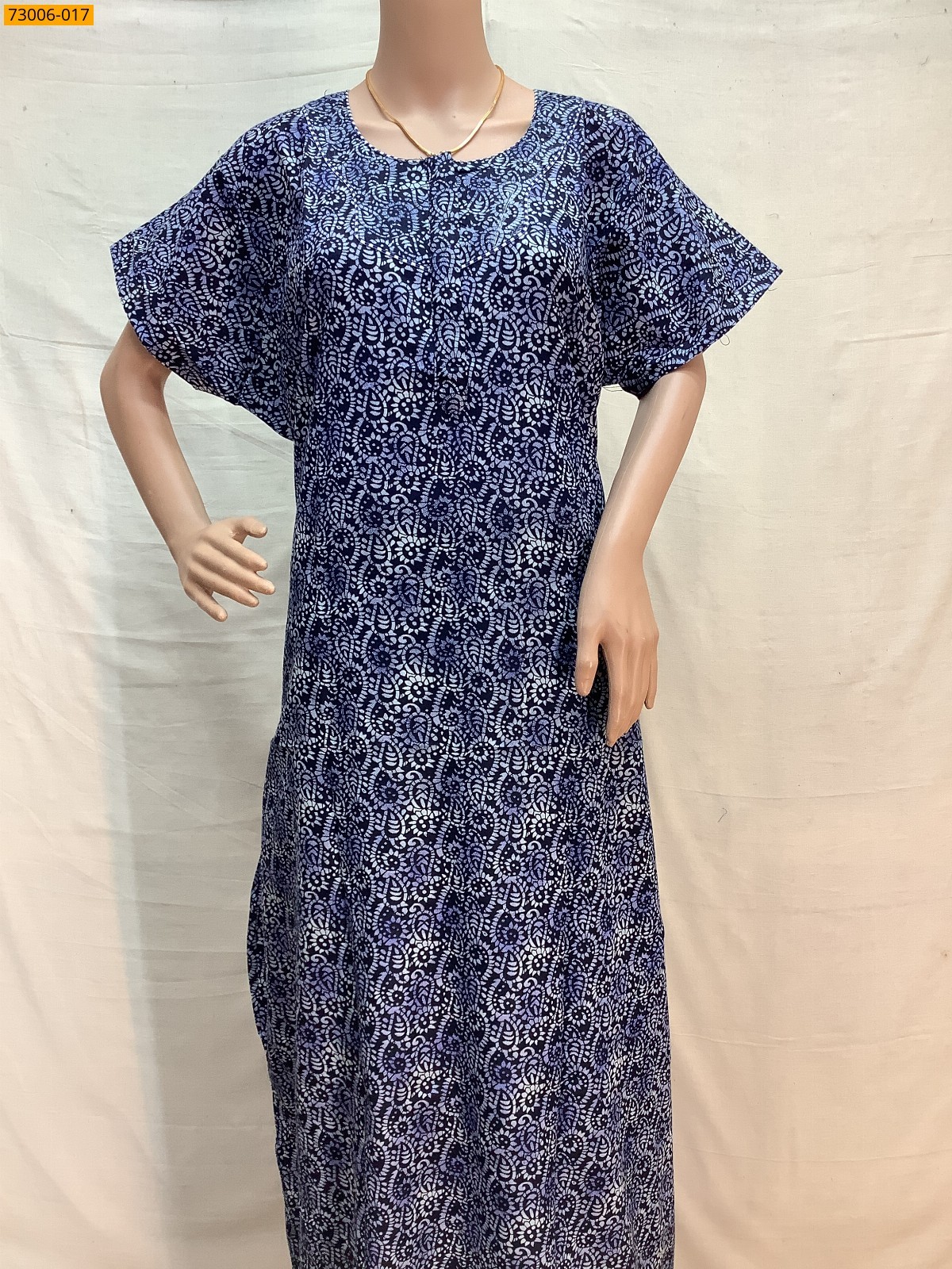 Navy Blue Cotton Printed Galaxy Nighty