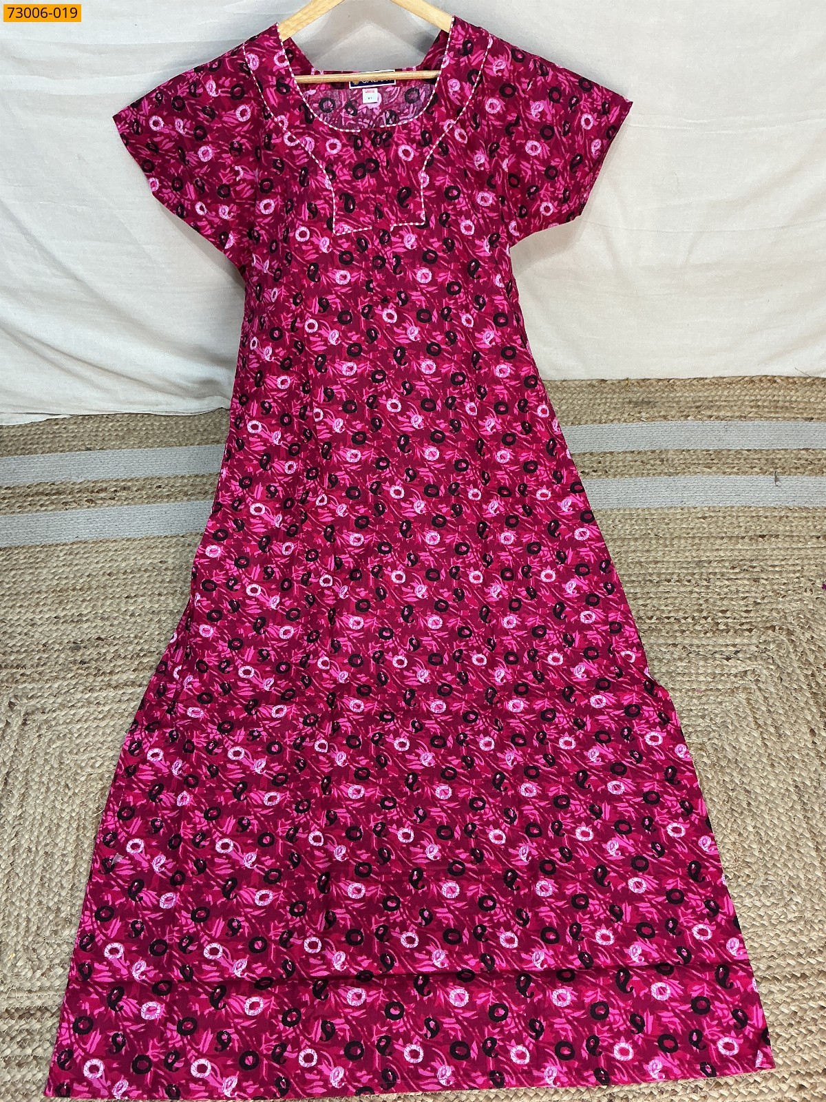 Pink Cotton Printed Galaxy Nighty