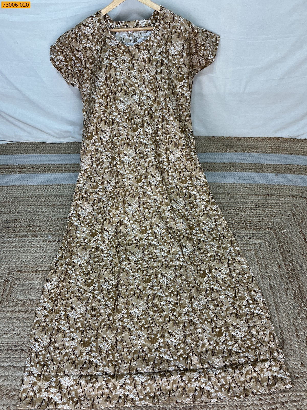 Brown Cotton Printed Galaxy Nighty