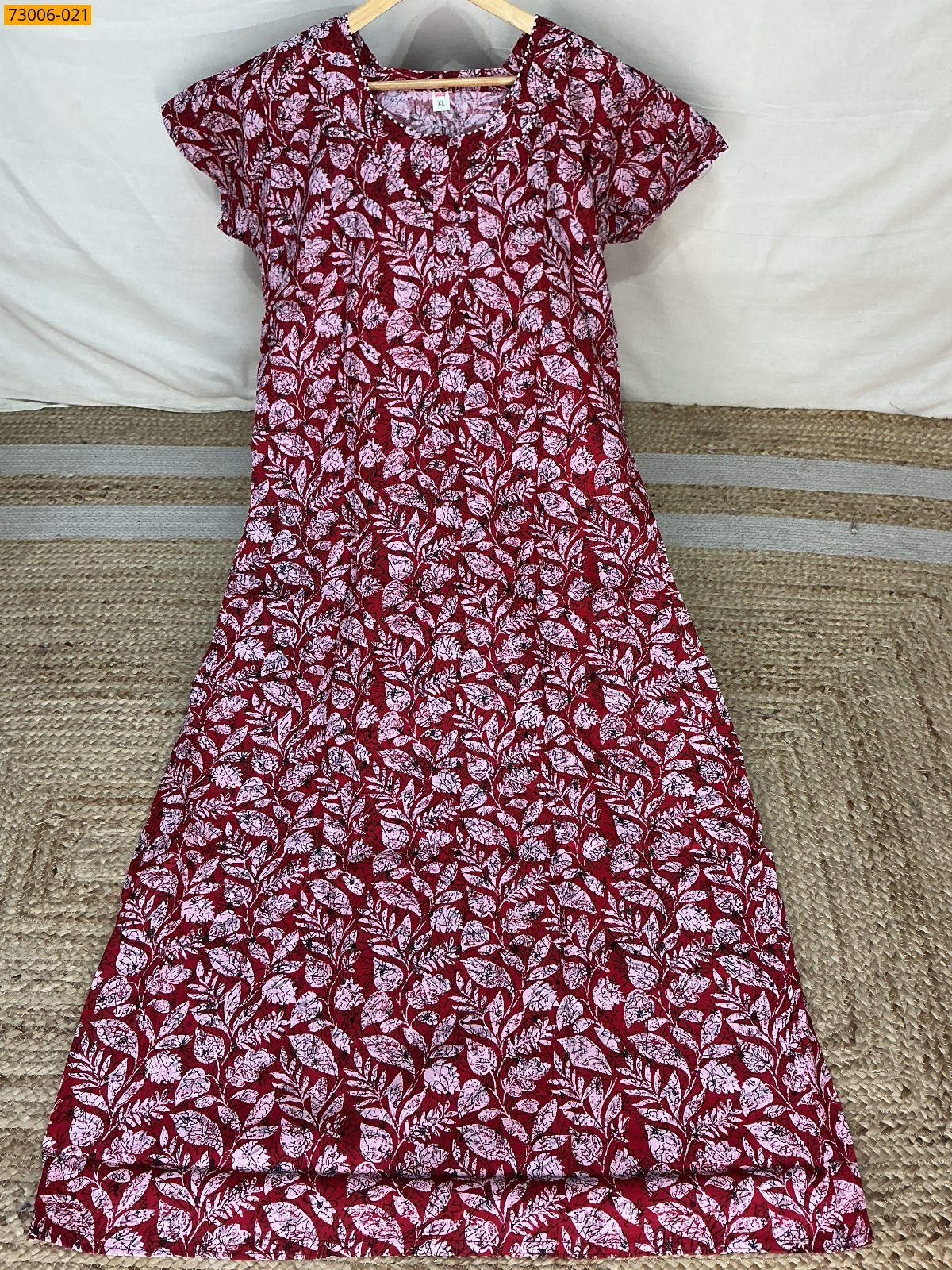 Red Cotton Printed Galaxy Nighty