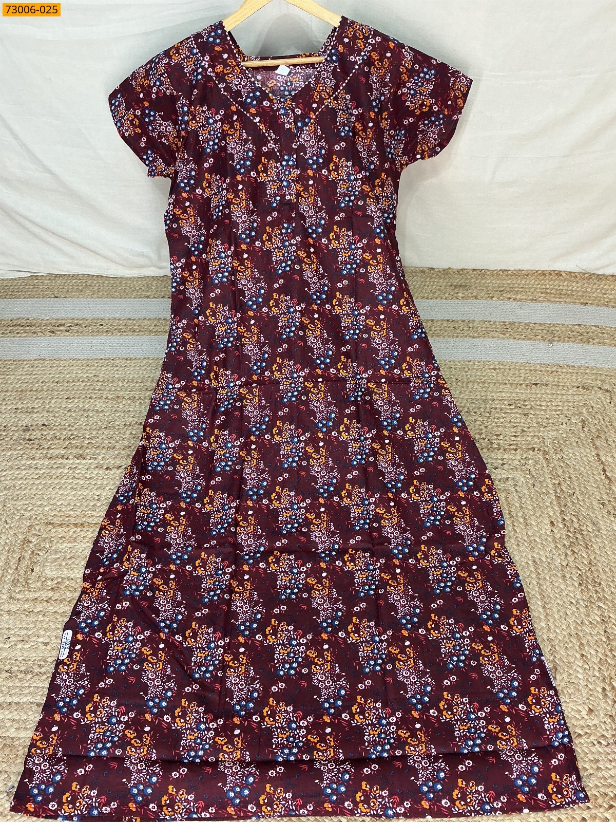 Dark Brown Cotton Printed Galaxy Nighty