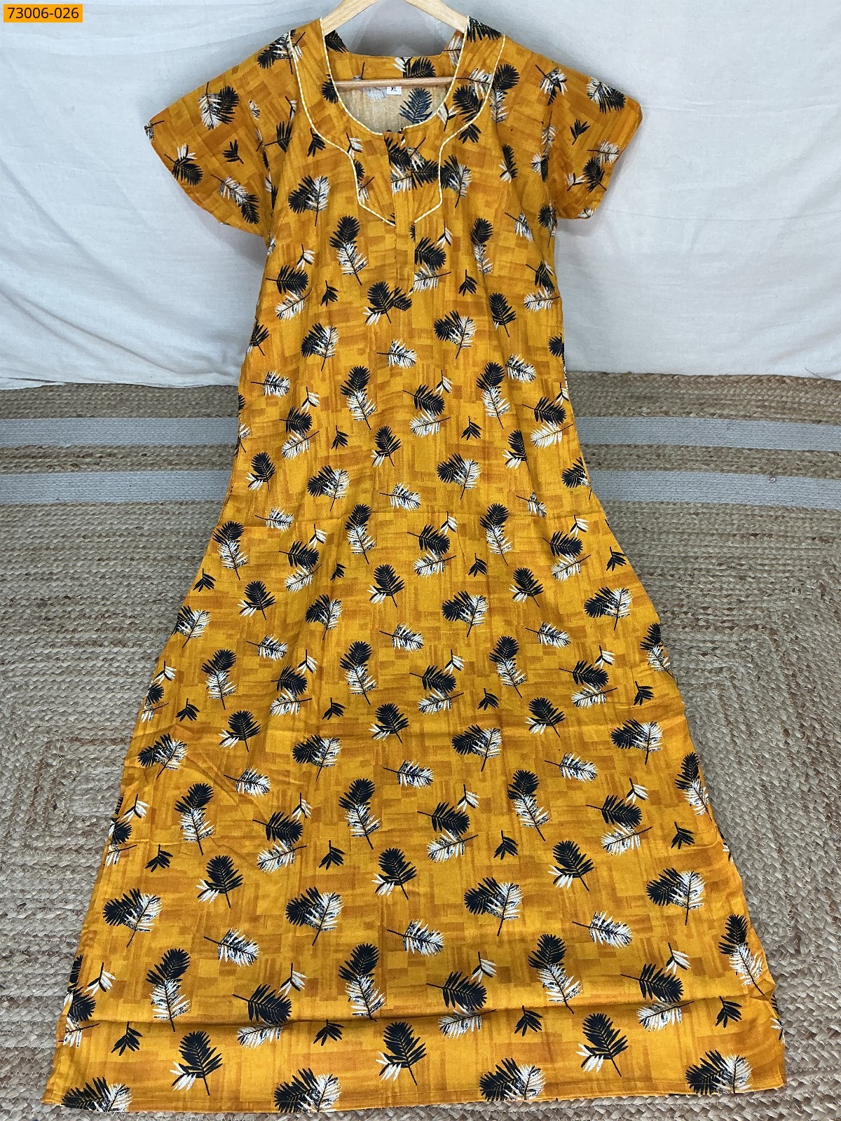 Yellow Cotton Printed Galaxy Nighty