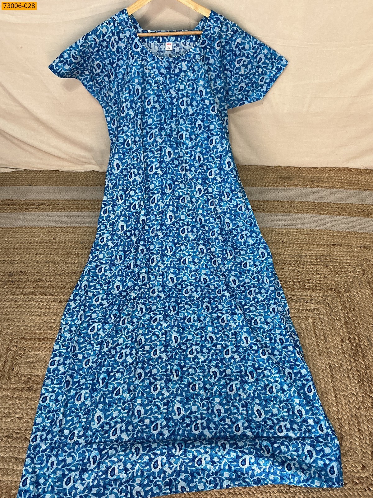 Blue Cotton Printed Galaxy Nighty