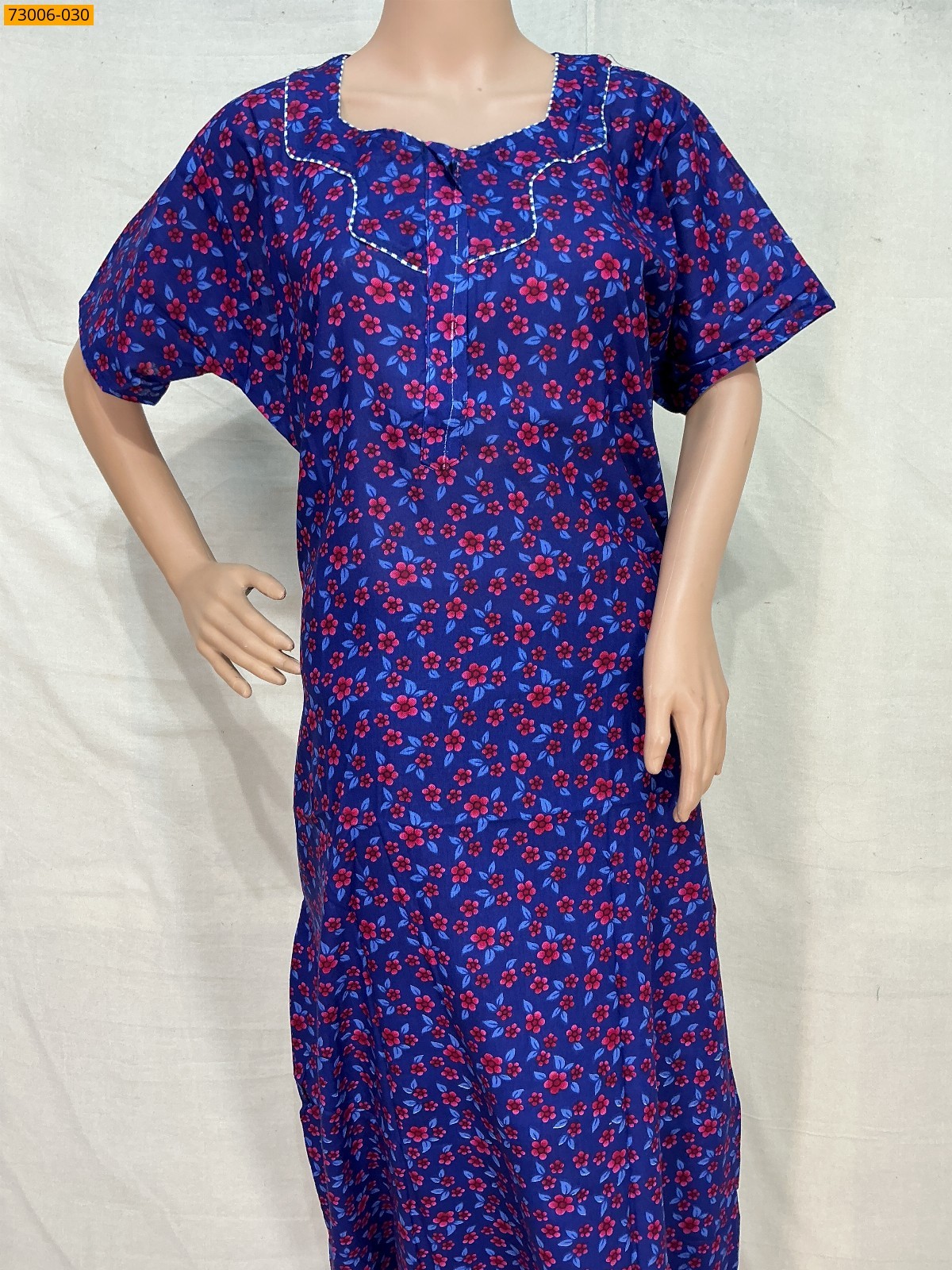 Navy Blue Cotton Printed Galaxy Nighty
