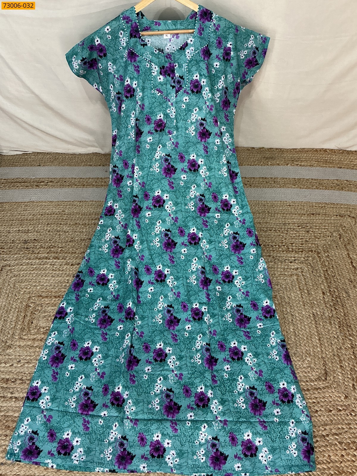 Pastel Green Cotton Printed Galaxy Nighty