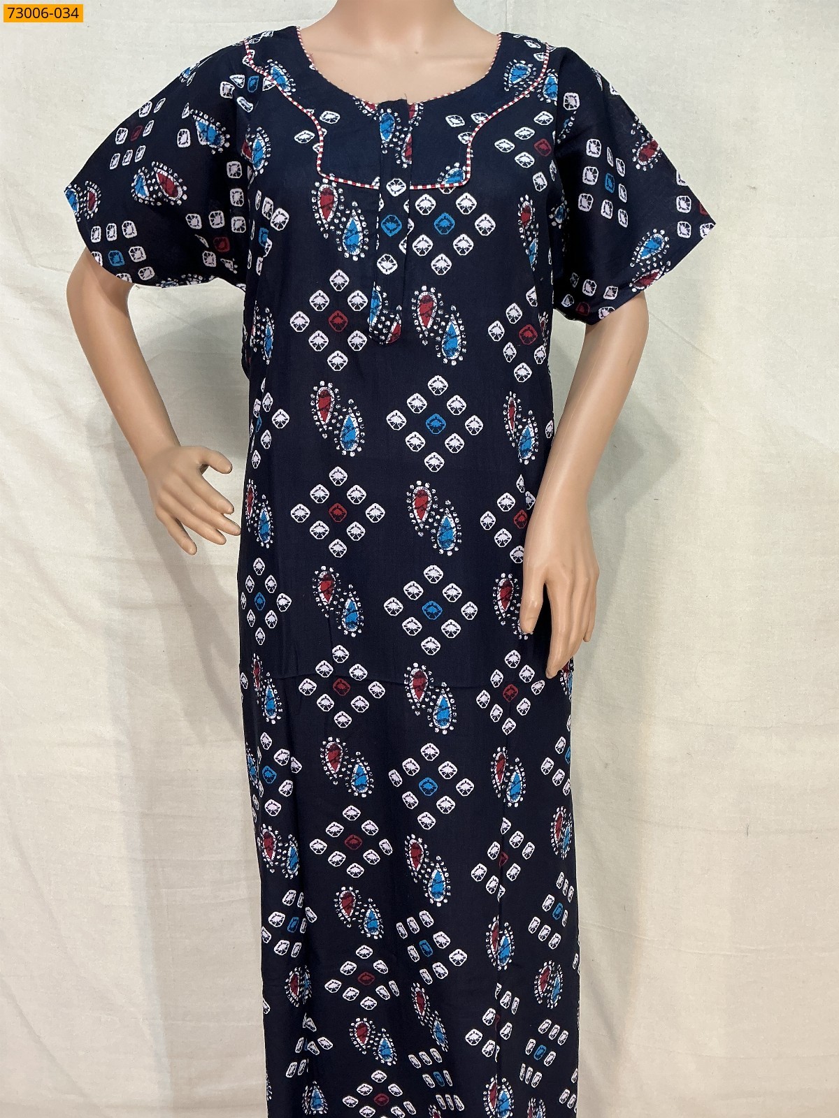 Navy Blue Cotton Printed Galaxy Nighty