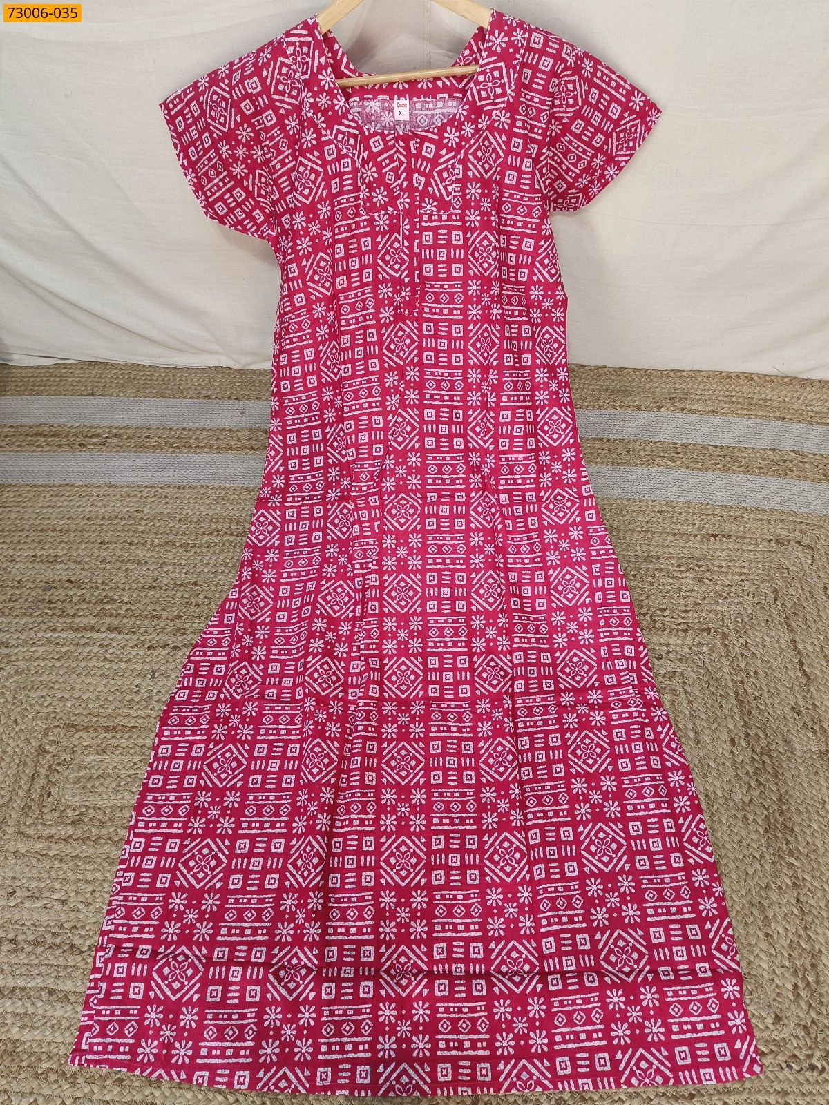 Pink Cotton Printed Galaxy Nighty