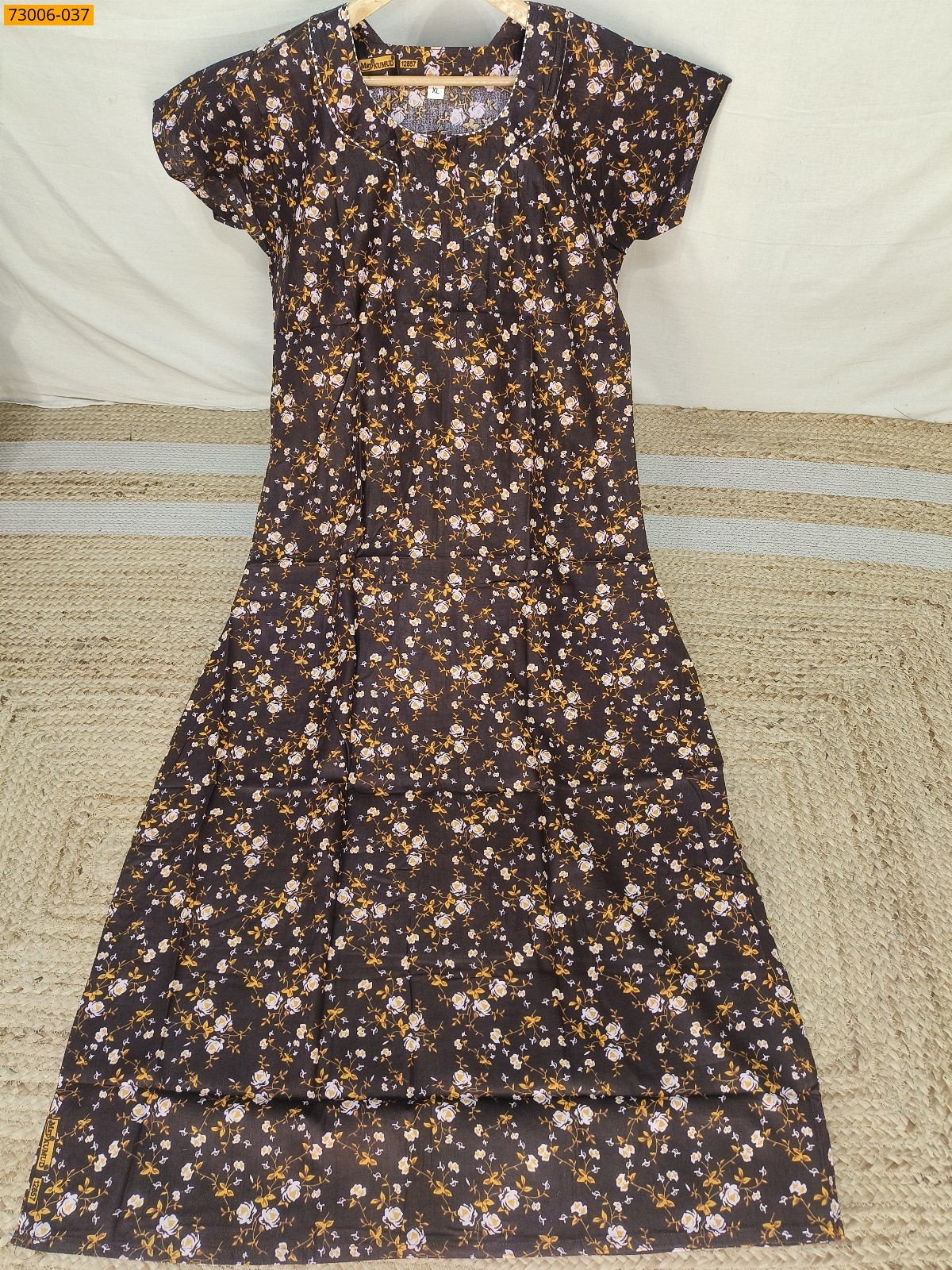 Dark Brown Cotton Printed Galaxy Nighty