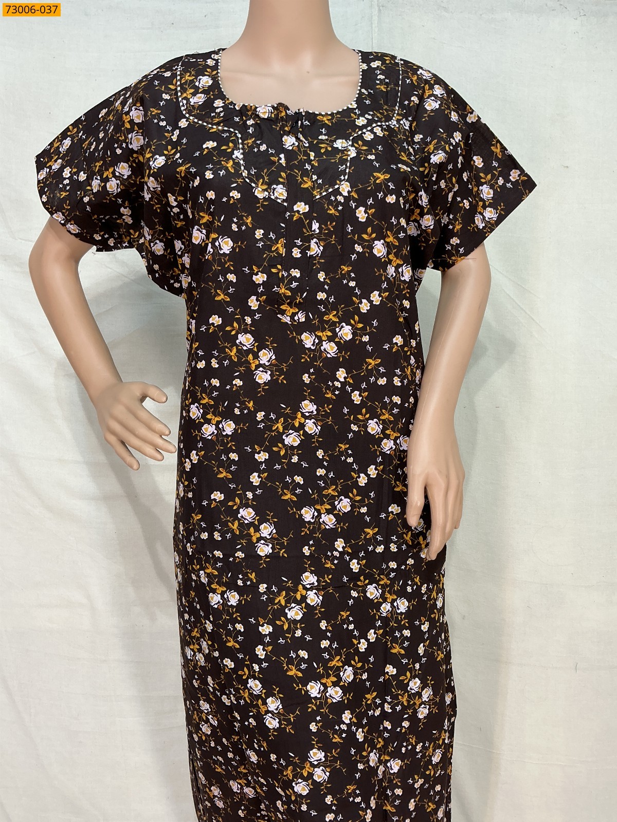 Dark Brown Cotton Printed Galaxy Nighty