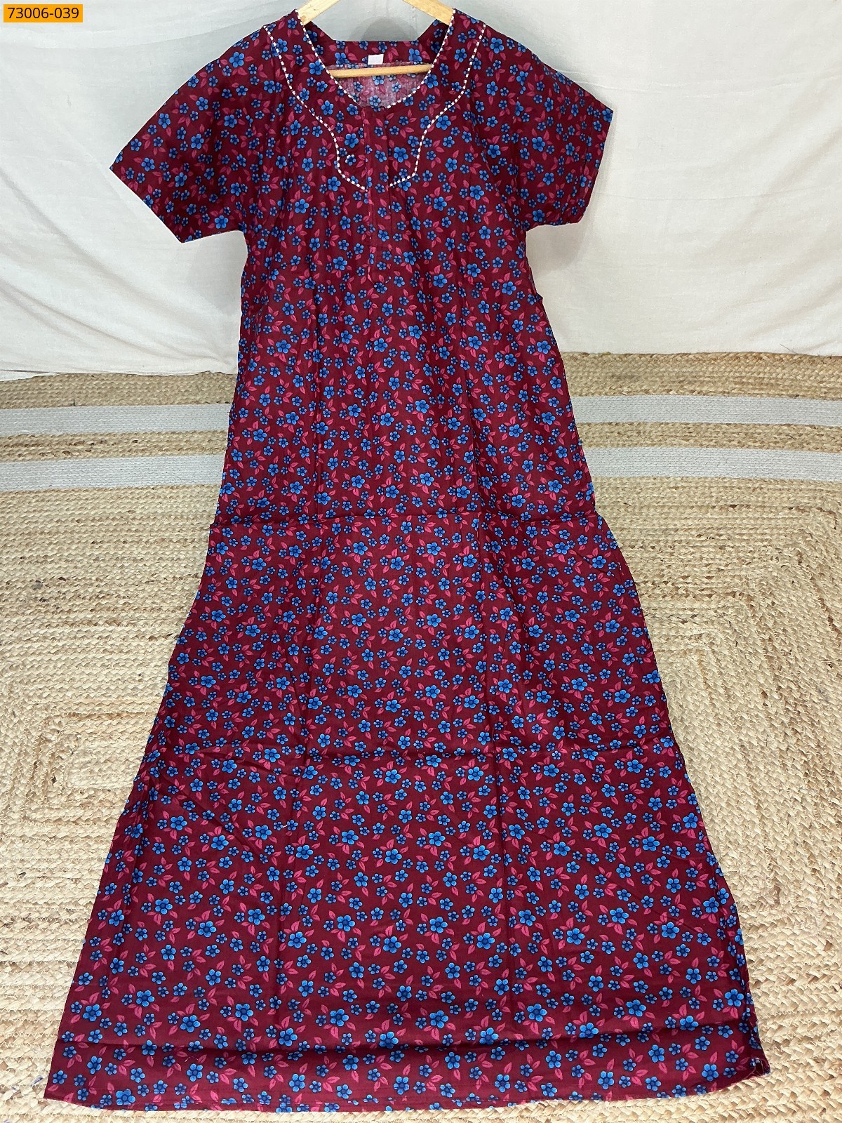 Maroon Cotton Printed Galaxy Nighty