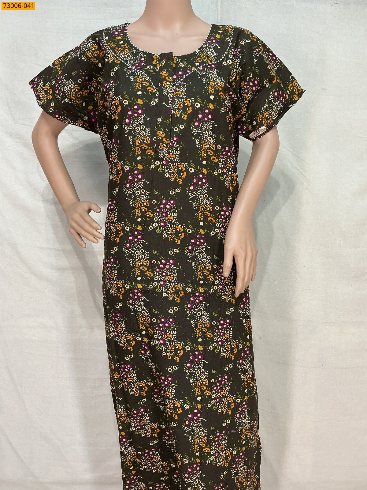 Dark Green Cotton Printed Galaxy Nighty