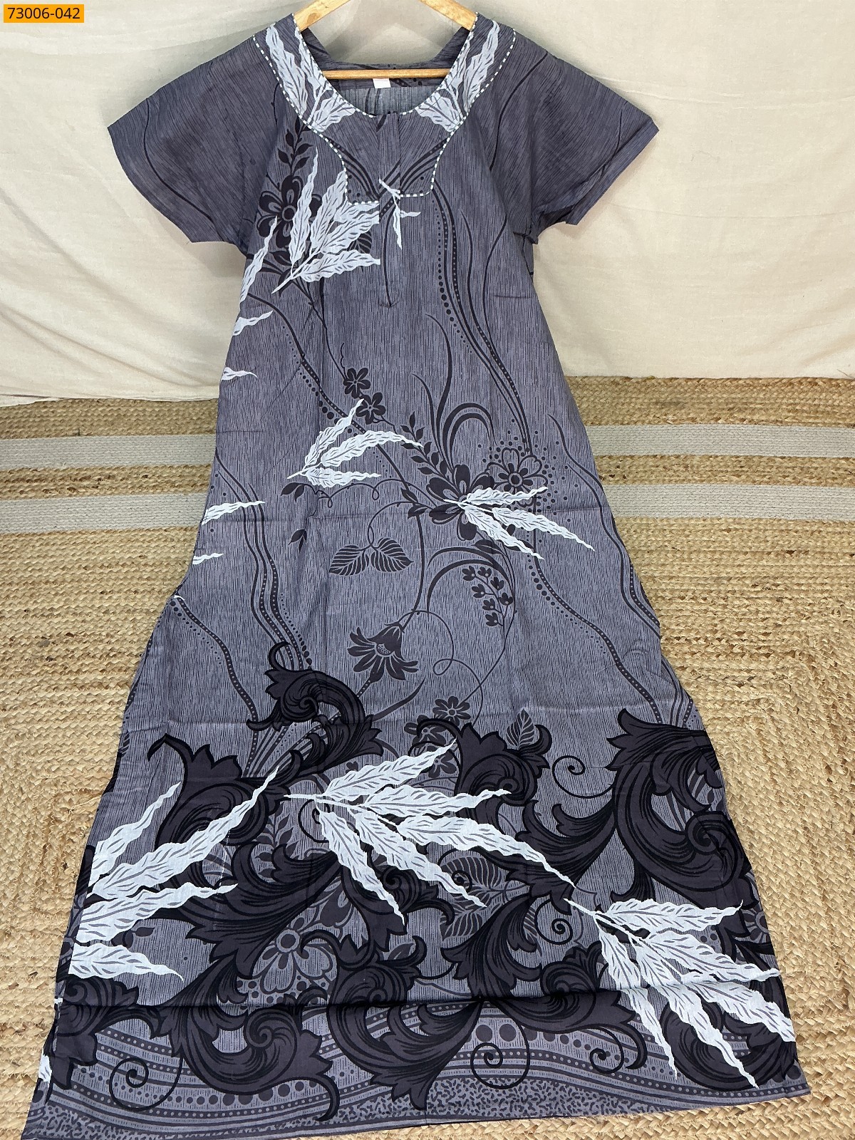 Grey Cotton Printed Galaxy Nighty