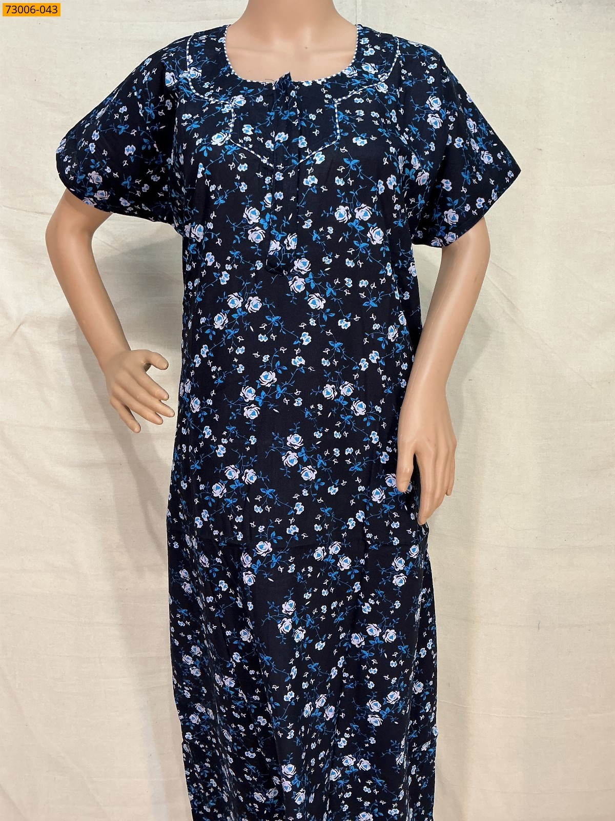 Navy Blue Cotton Printed Galaxy Nighty