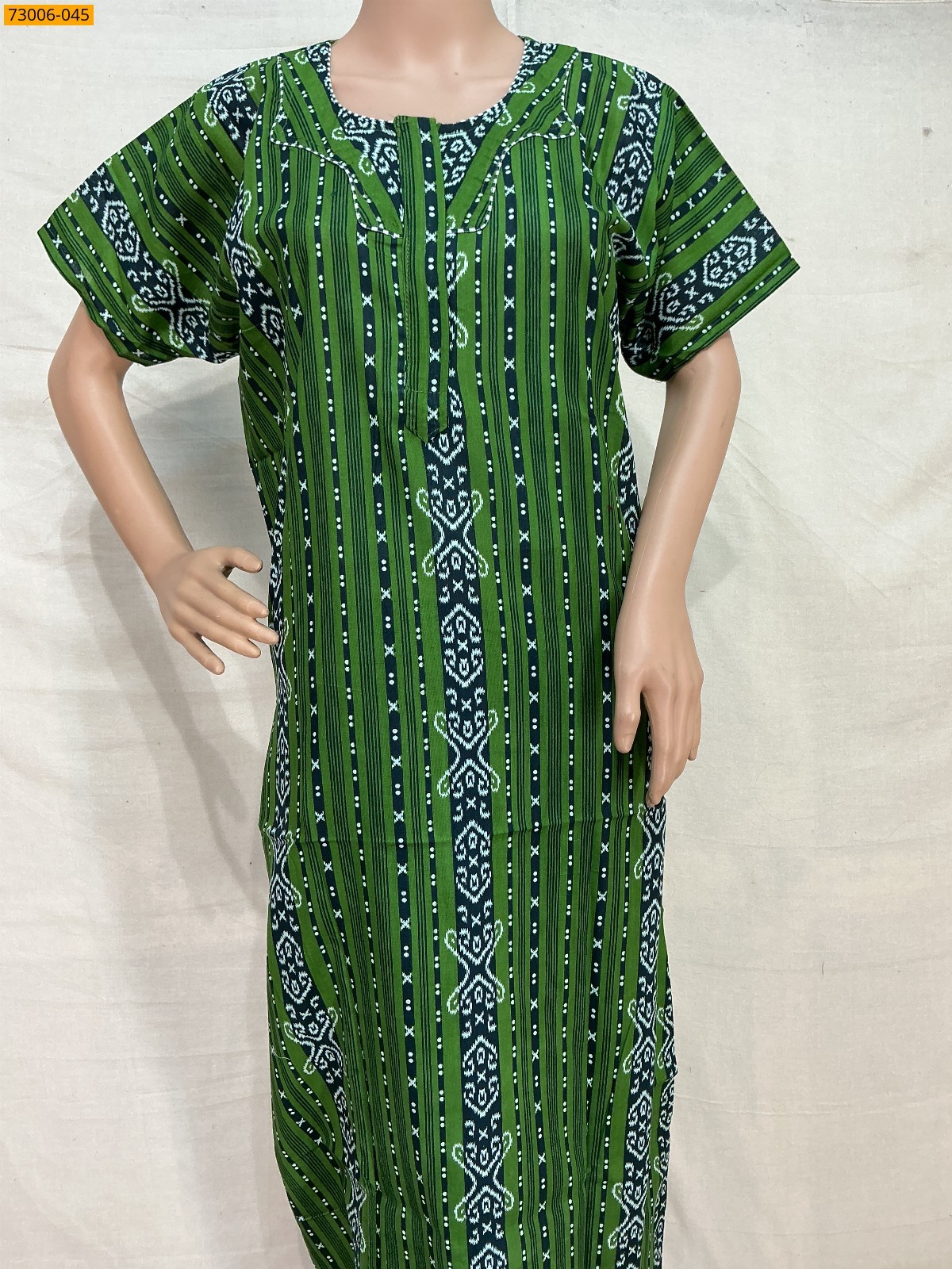Green Cotton Printed Galaxy Nighty