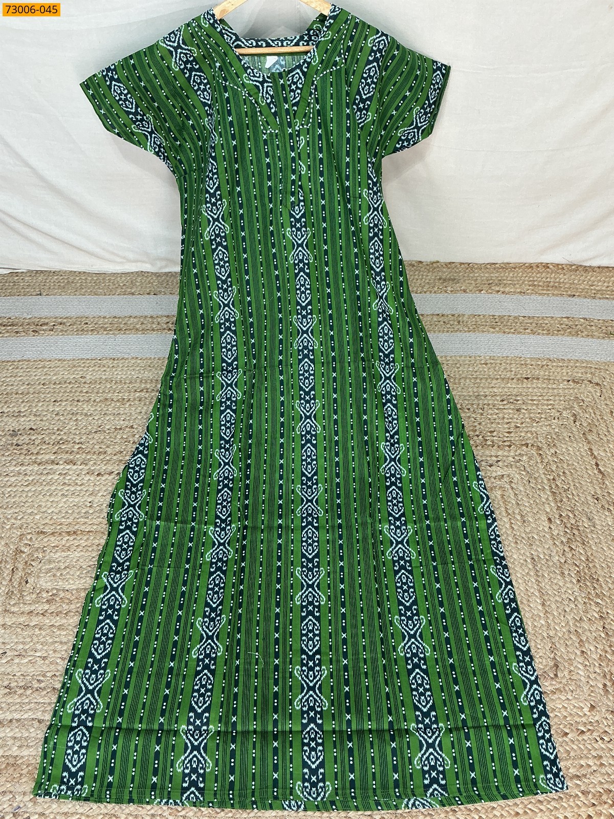 Green Cotton Printed Galaxy Nighty