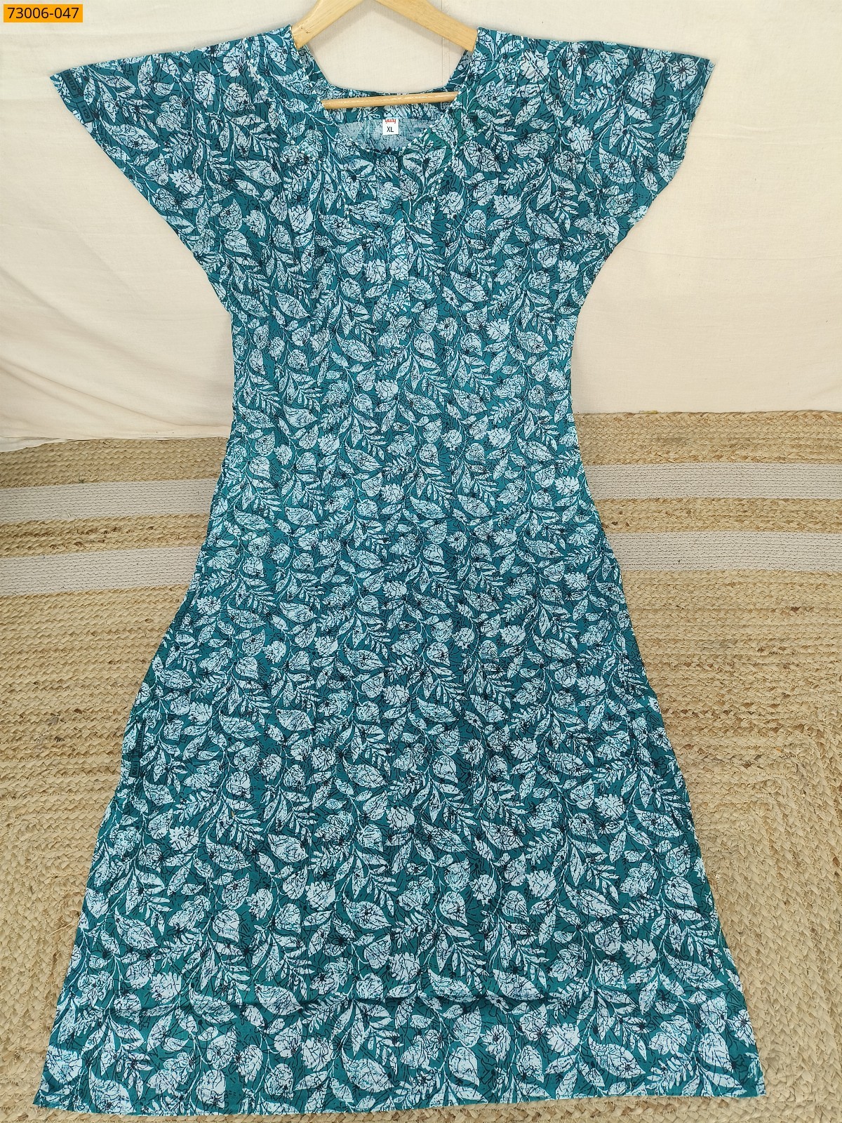 Green Cotton Printed Galaxy Nighty