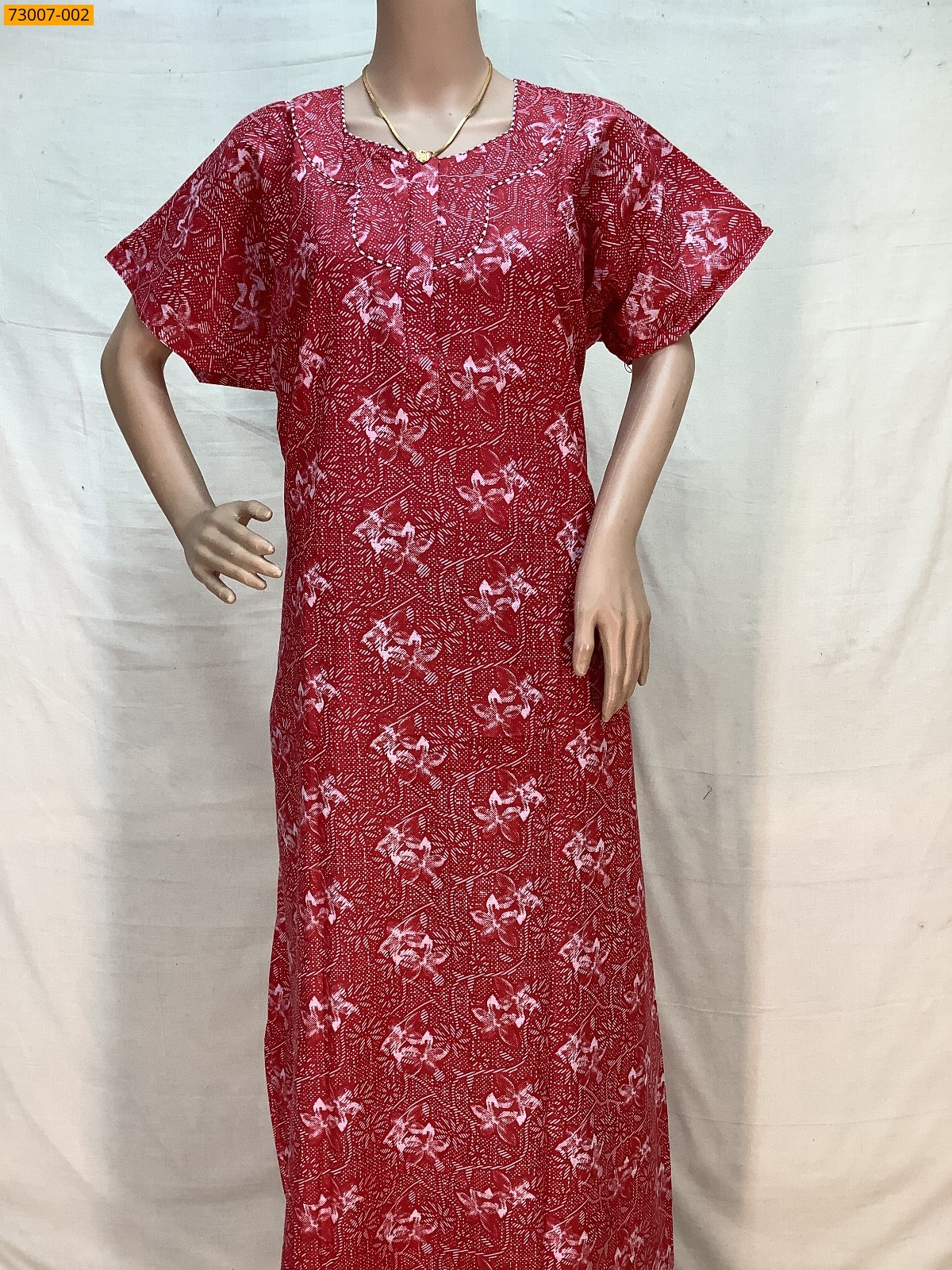 Red Cotton Printed Galaxy Nighty
