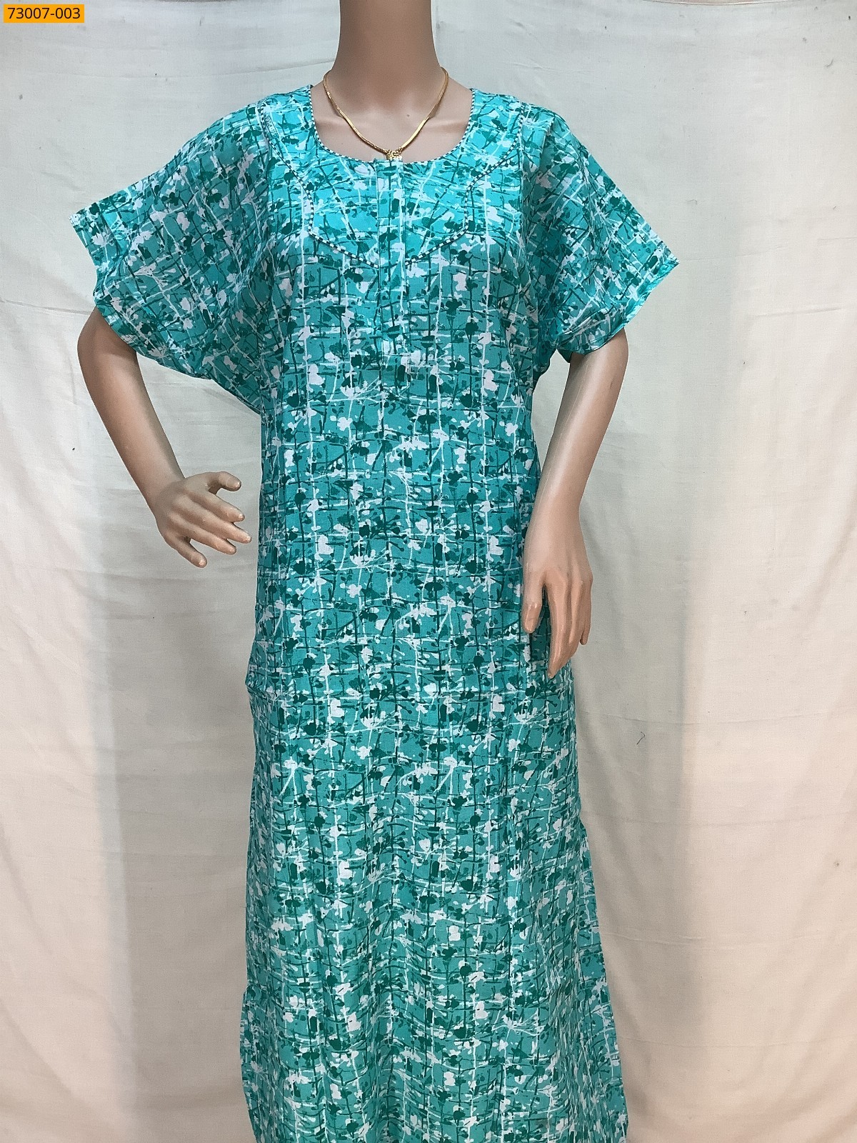 Green Cotton Printed Galaxy Nighty
