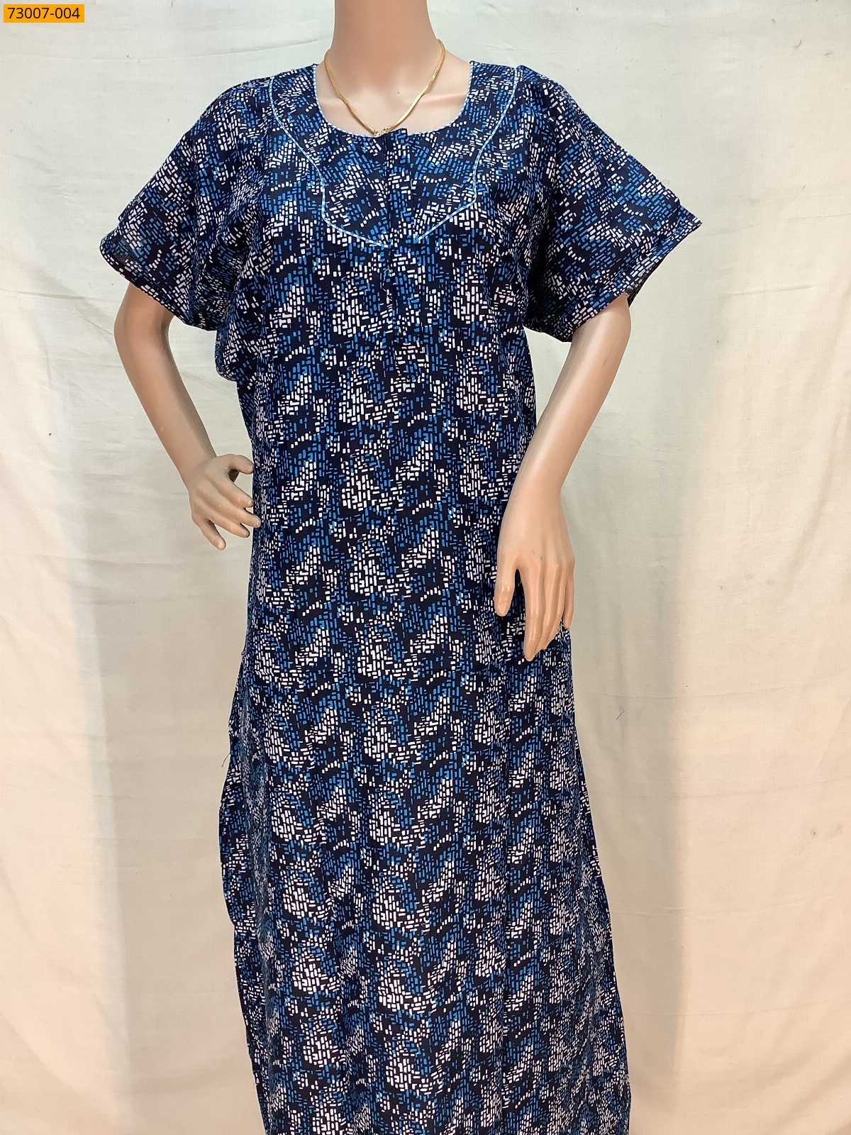 Navy Blue Cotton Printed Galaxy Nighty