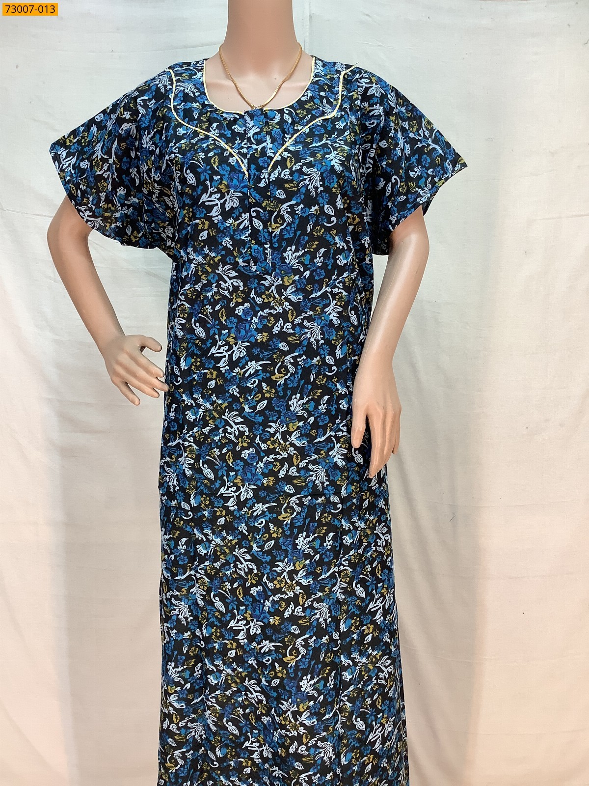 Navy Blue Cotton Printed Galaxy Nighty