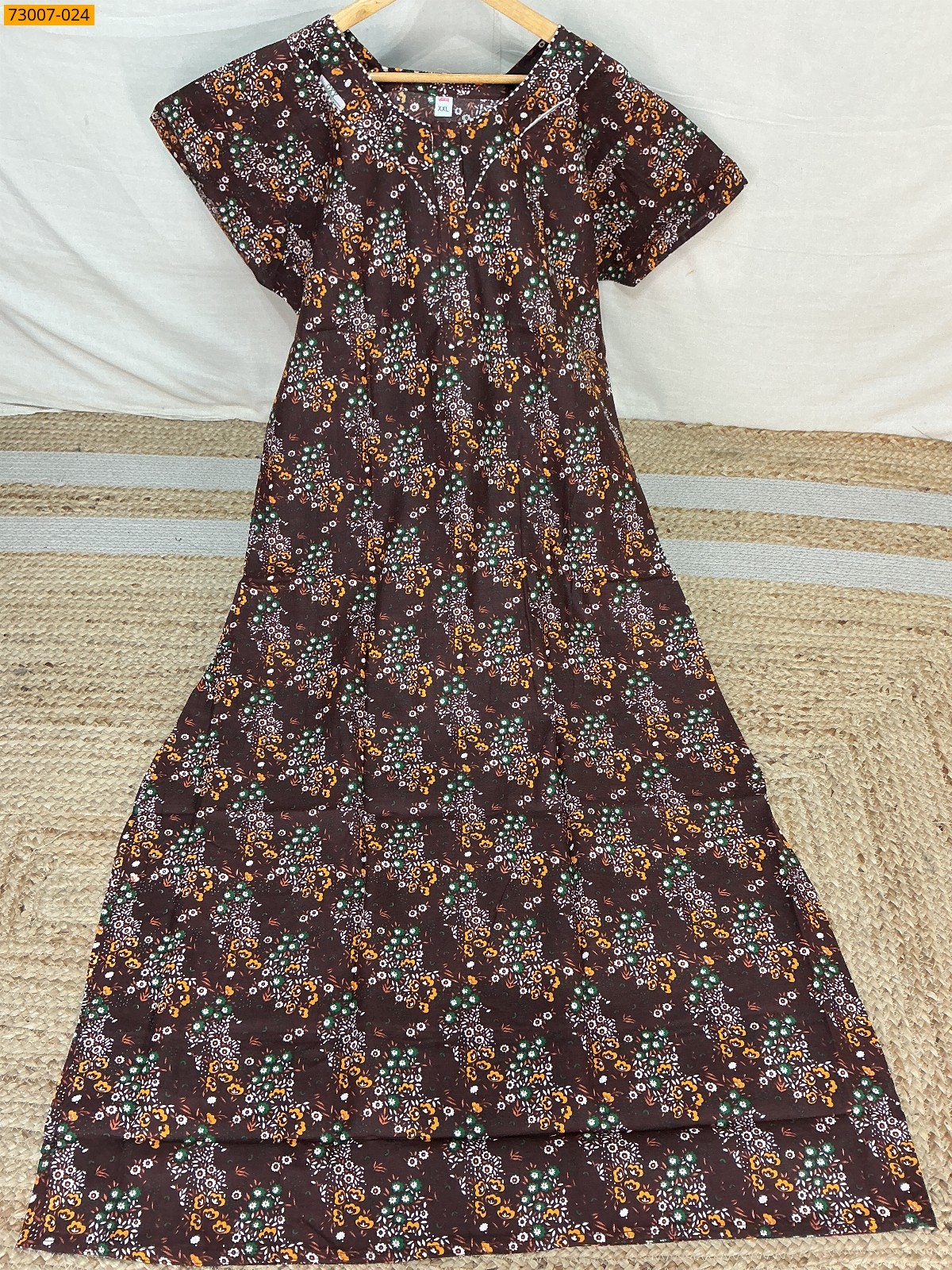 Dark Brown Cotton Printed Galaxy Nighty