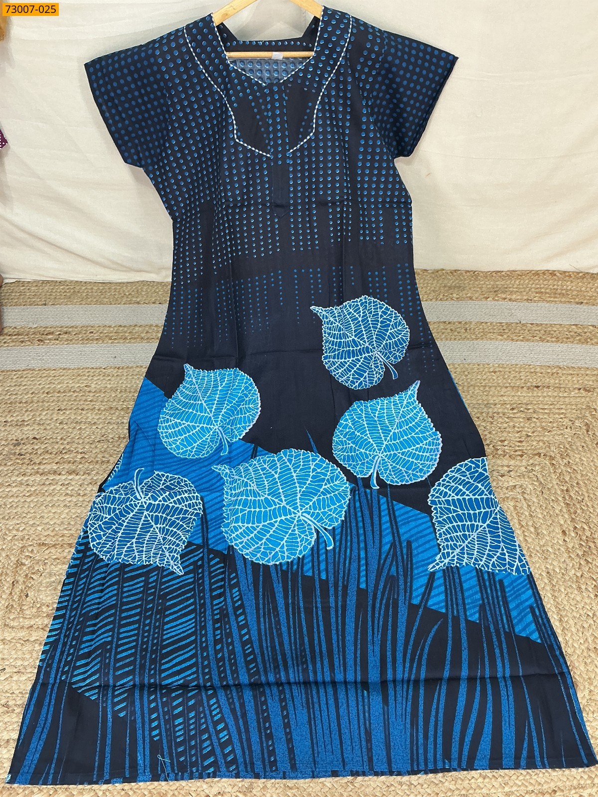 Navy Blue Cotton Printed Galaxy Nighty