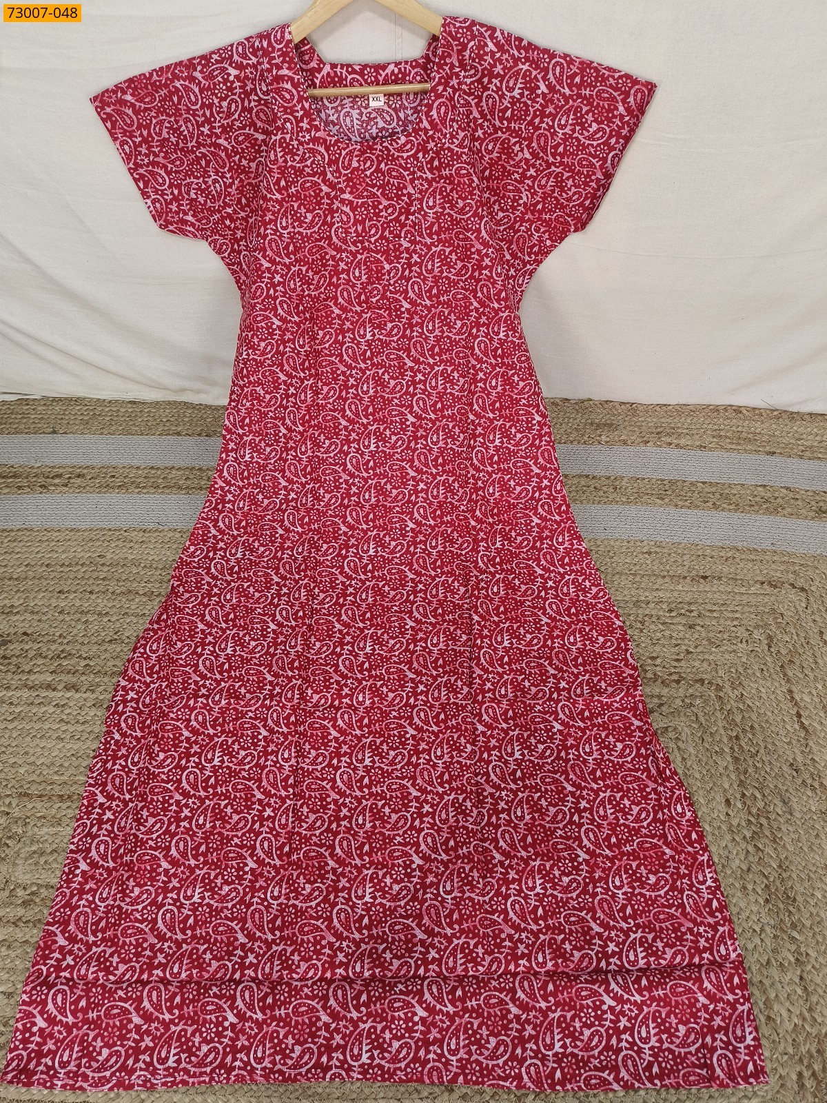 Red Cotton Printed Galaxy Nighty