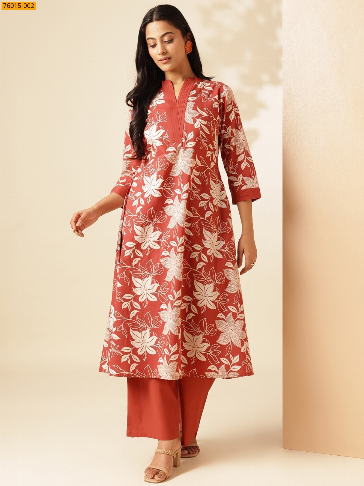 Red Fancy cotton kurti Palazza set