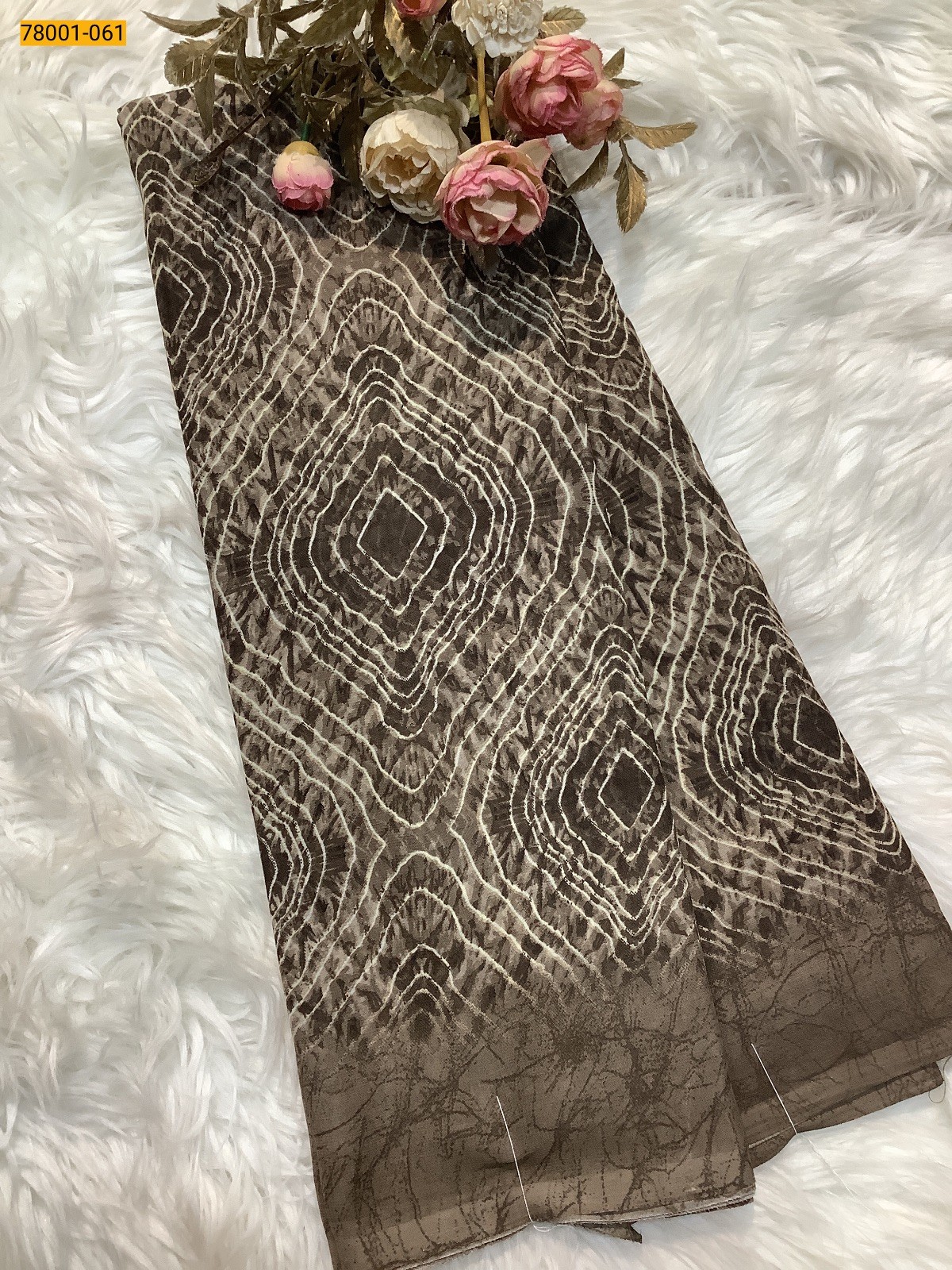 Brown Chiffon Printed Saree