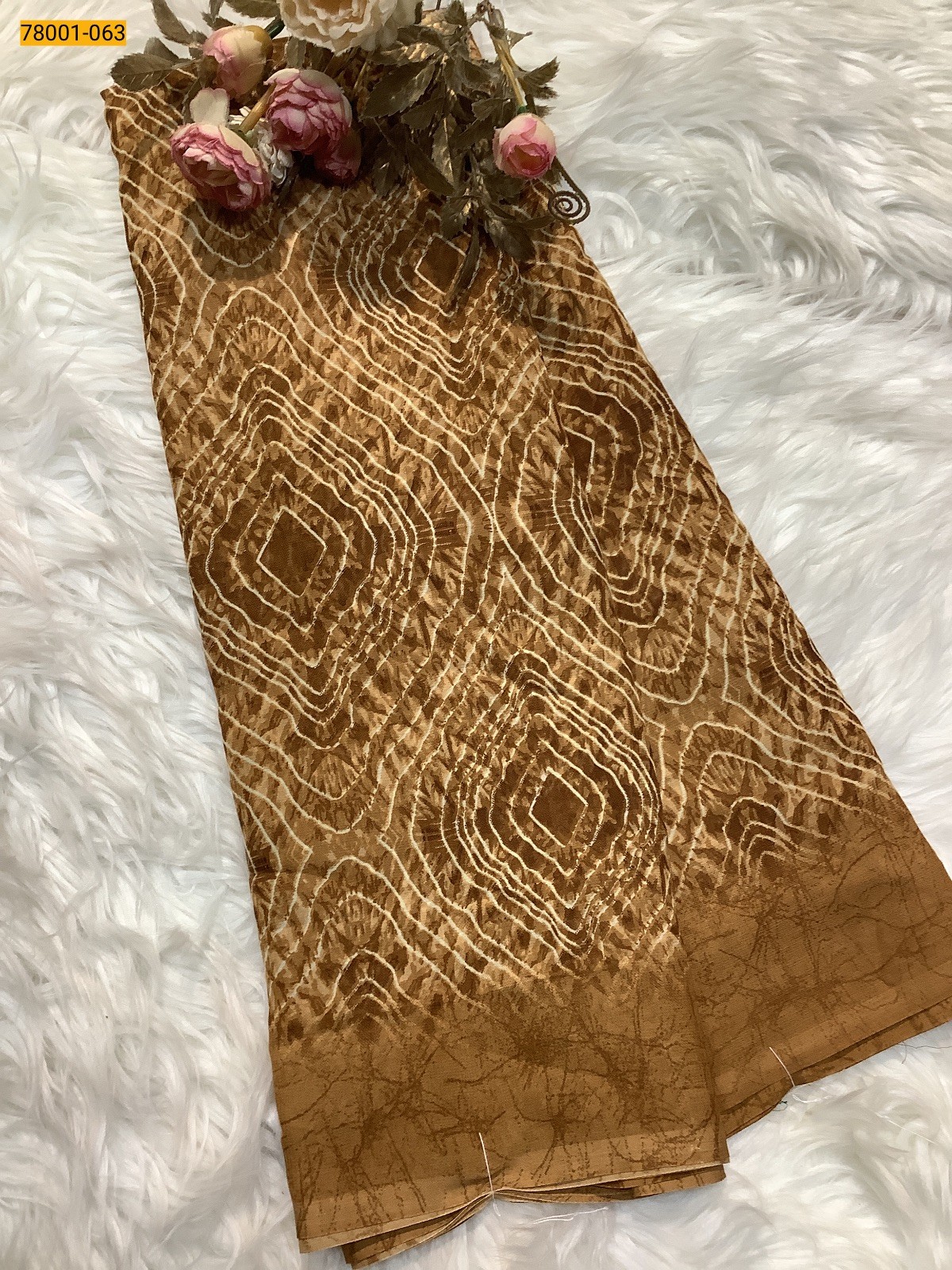 Brown Chiffon Printed Saree