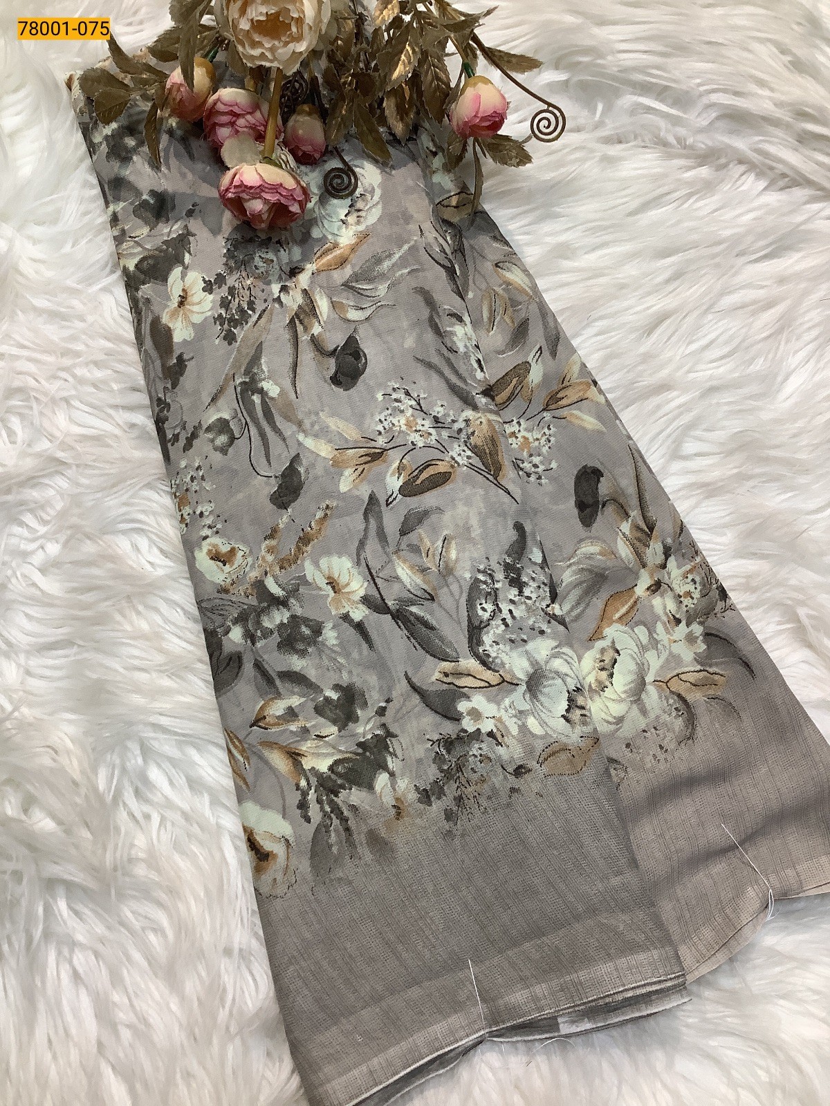 Cement Chiffon Printed Saree