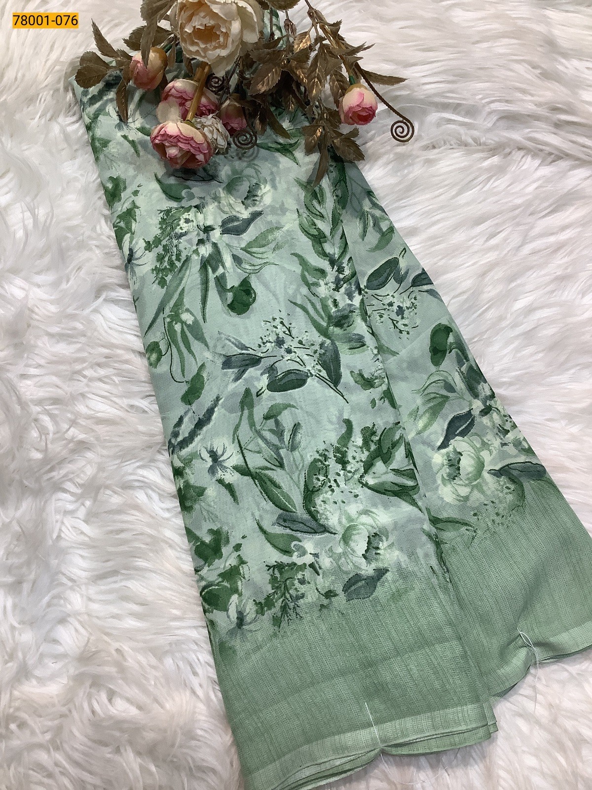 Green Chiffon Printed Saree