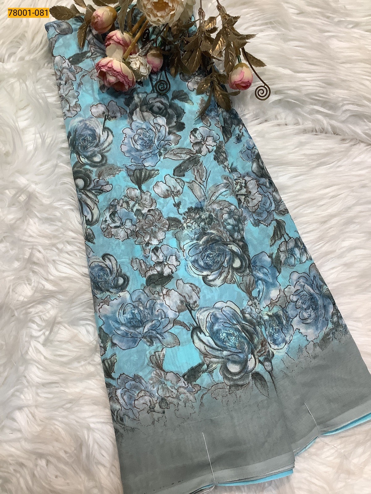 Blue Chiffon Printed Saree