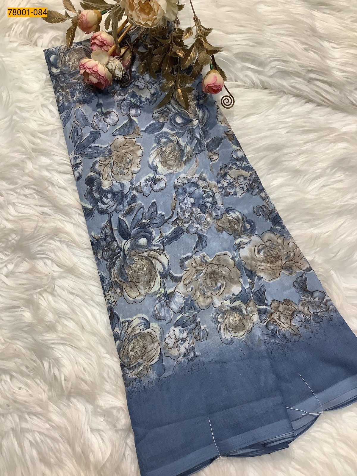 Blue Chiffon Printed Saree