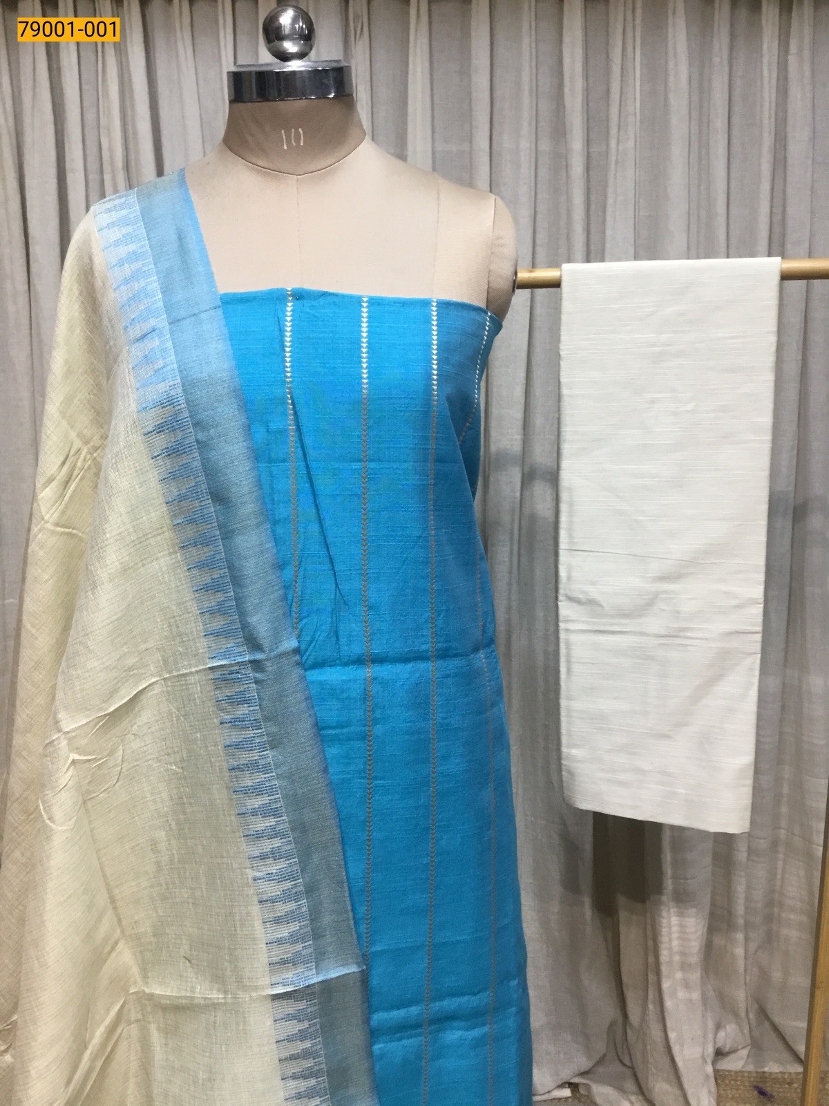 Blue With Sandal Handloom Chudithar Material