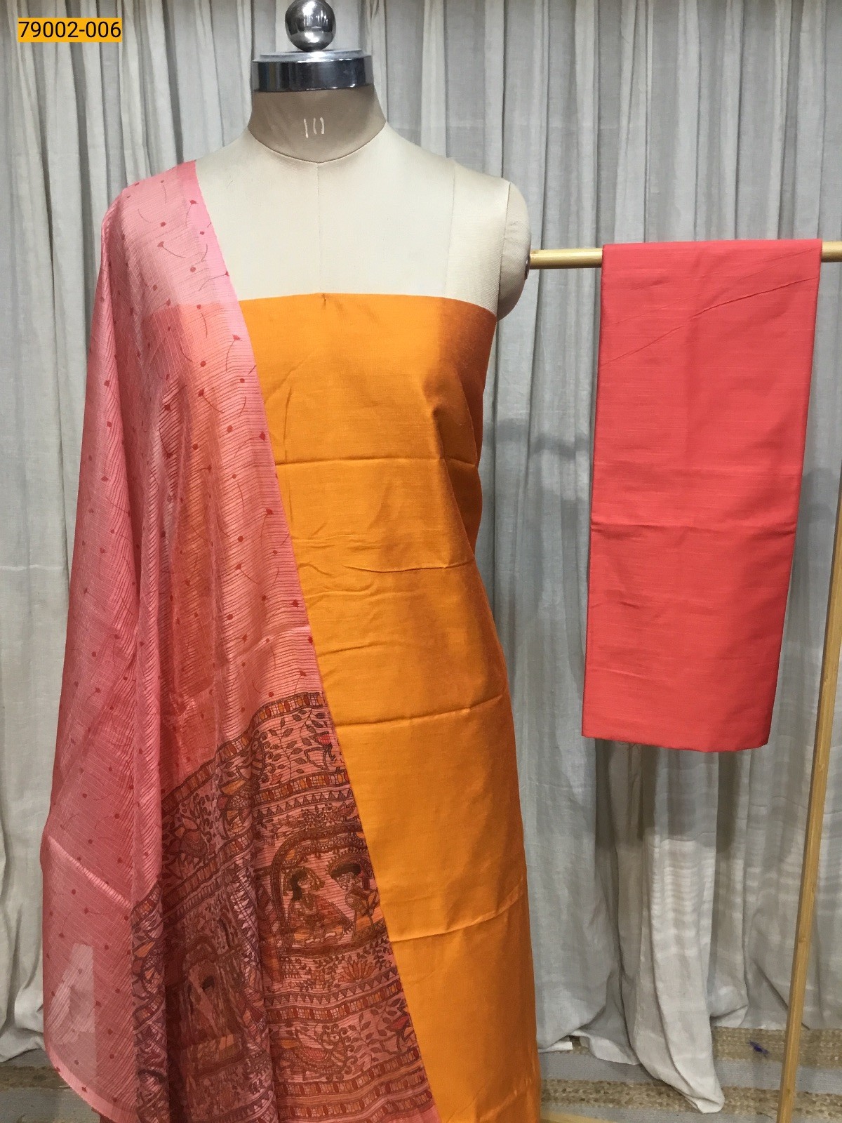 Orange Handloom Chudithar Material