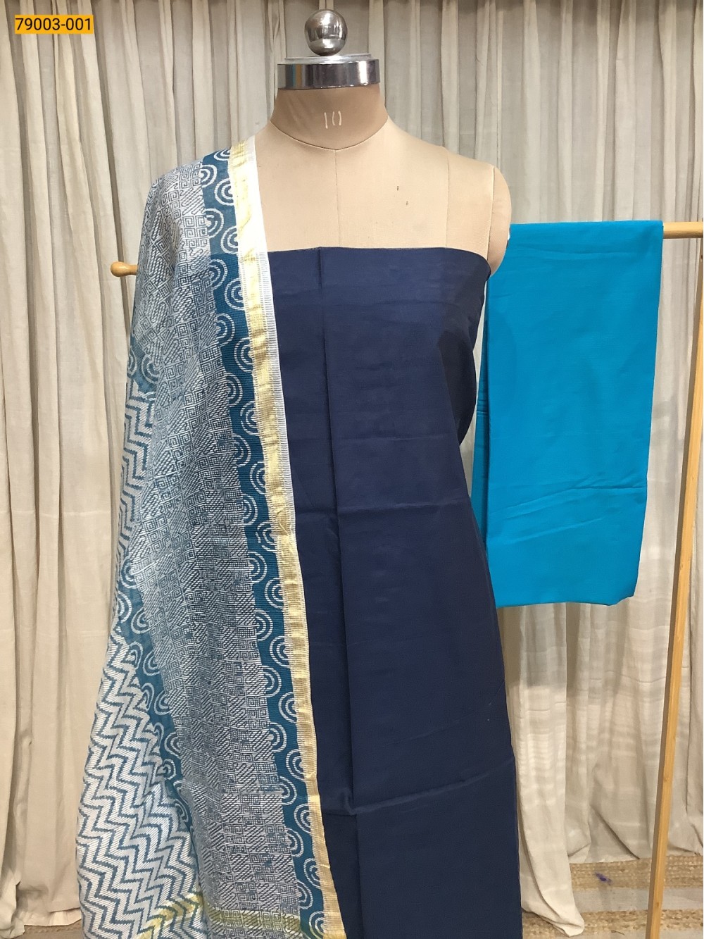 Blue Handloom Chudithar Material