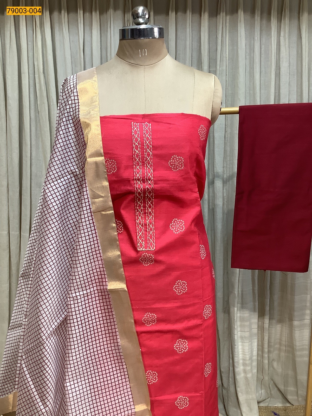 Pink Handloom Chudithar Material