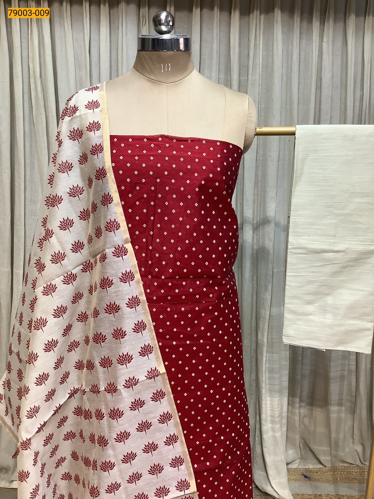 Red Handloom Chudithar Material