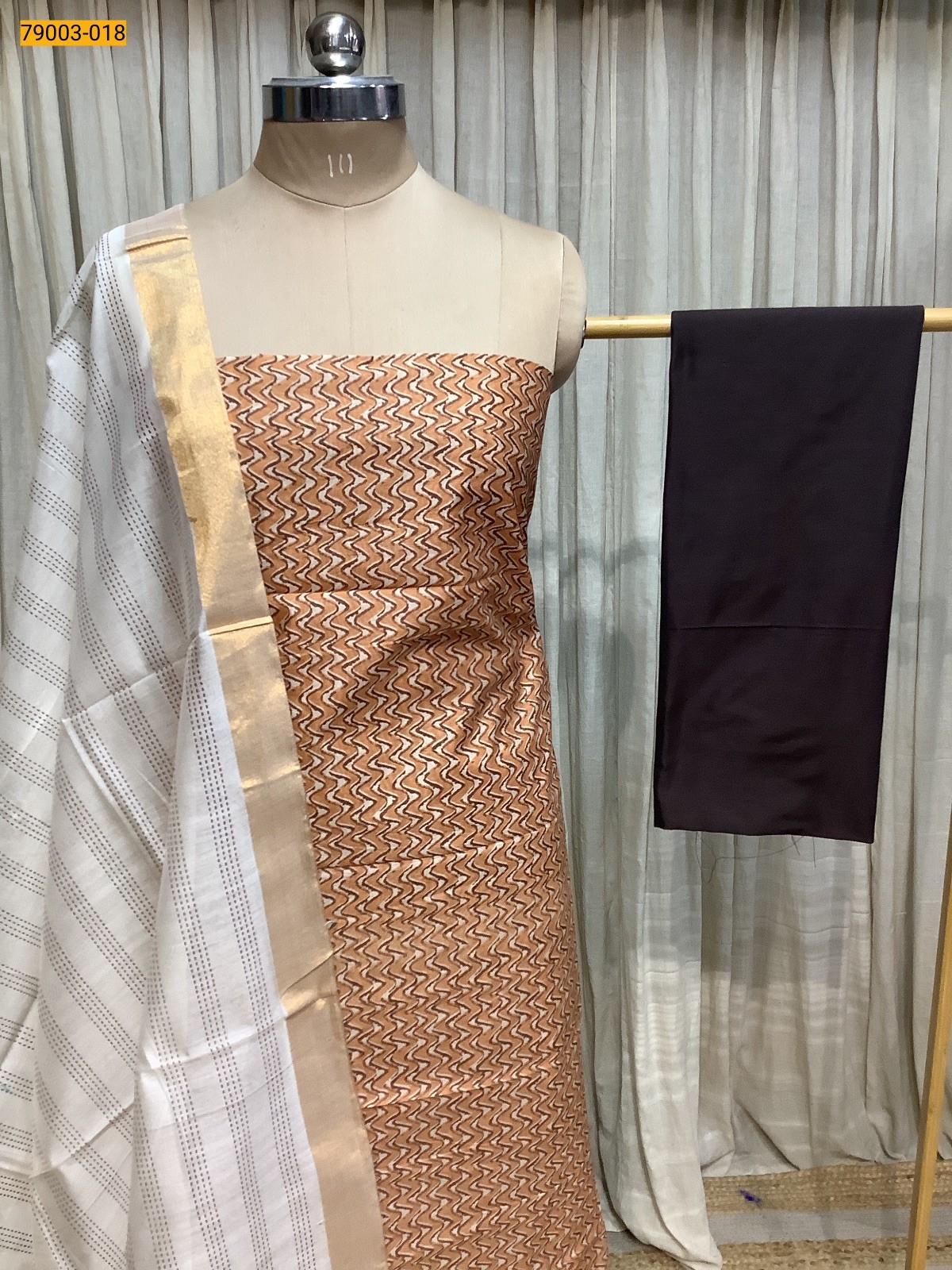 Brown Handloom Chudidhar Material