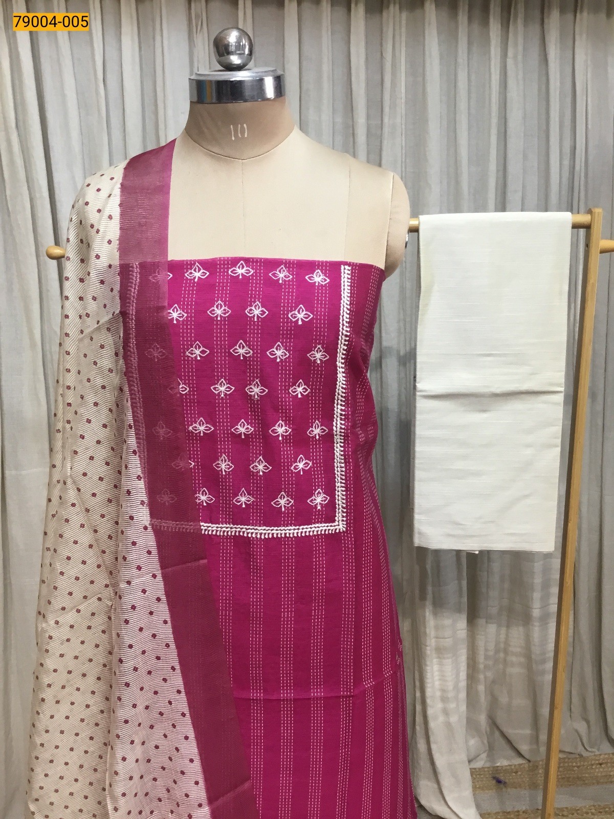 Pink Handloom Chudithar Material