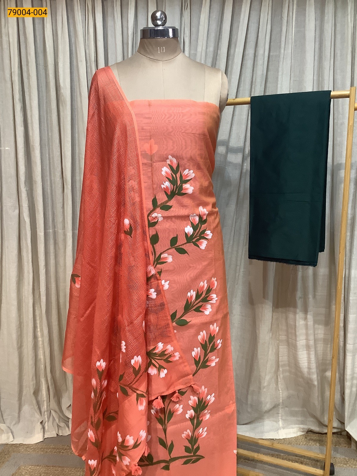 Orange  Handloom Matka Cotton Blend Unstitched Salwar Suit Material 